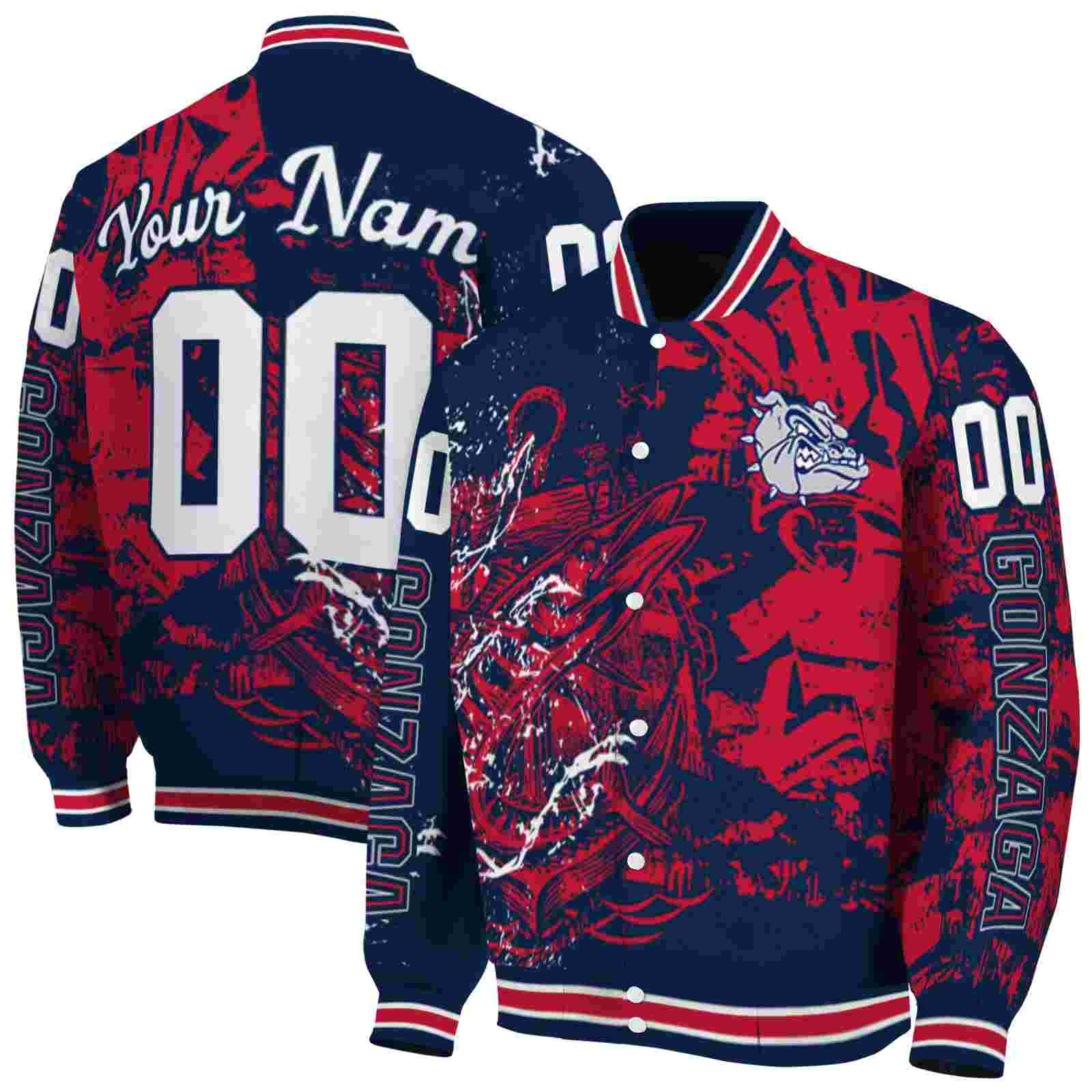 NcaaPersonalized Gonzaga Bulldogs Fishing Art Blue Custom Baseball Jacket Sport Fans Gear