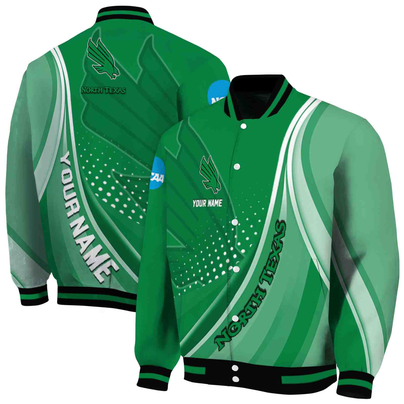 NcaaPersonalized North Texas Mean Green Wave Patterns Green Custom Baseball Jacket Sport Fans Gear