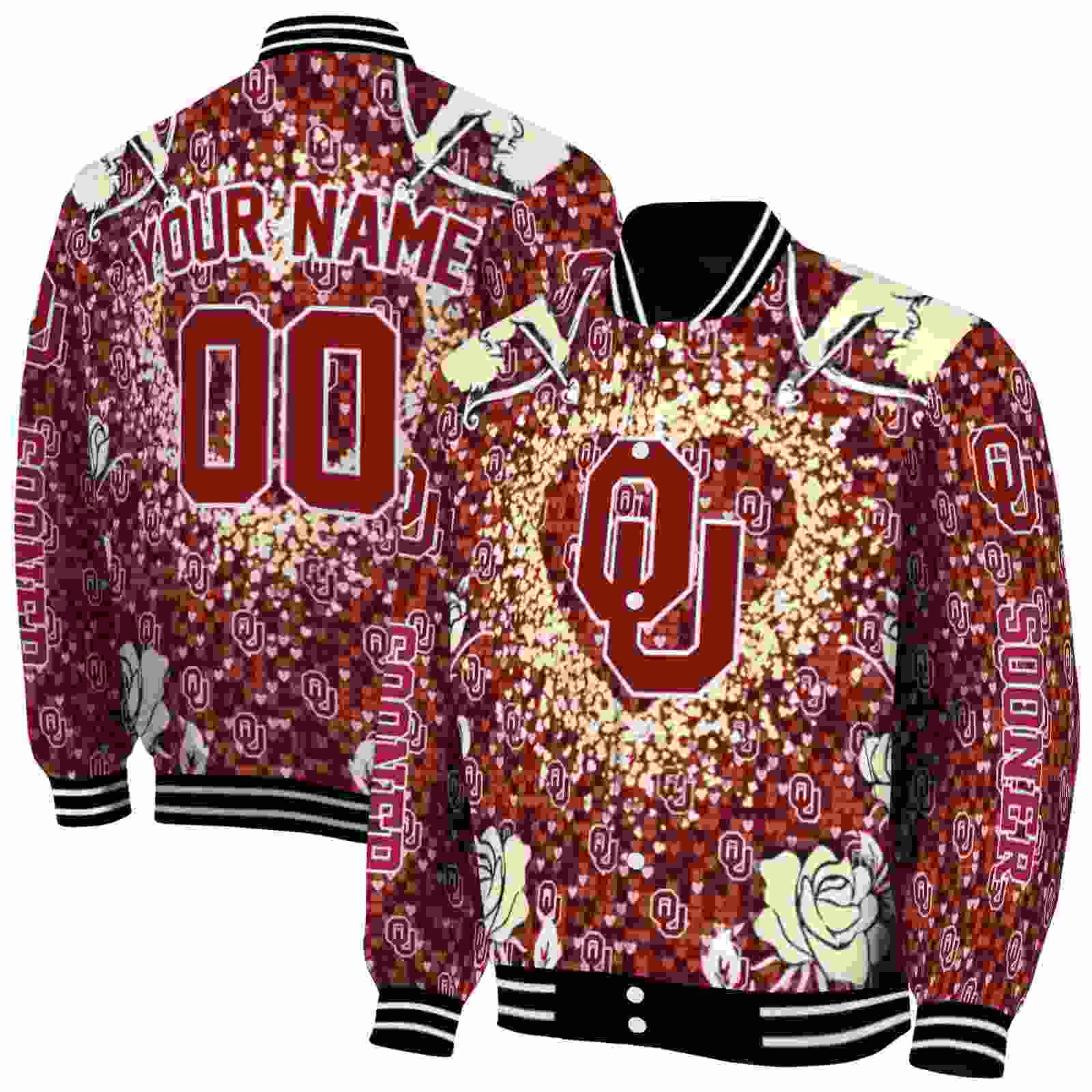 NcaaPersonalized Oklahoma Sooners Heart Explosion Crimson Custom Baseball Jacket Sport Fans Gear