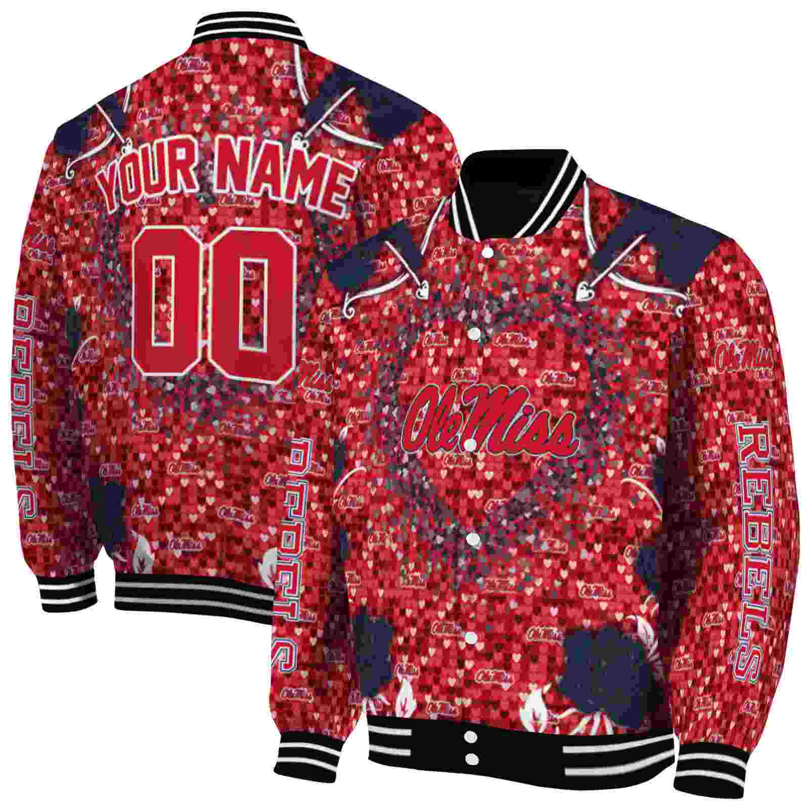 NcaaPersonalized Ole Miss Rebels Heart Explosion Red Custom Baseball Jacket Sport Fans Gear