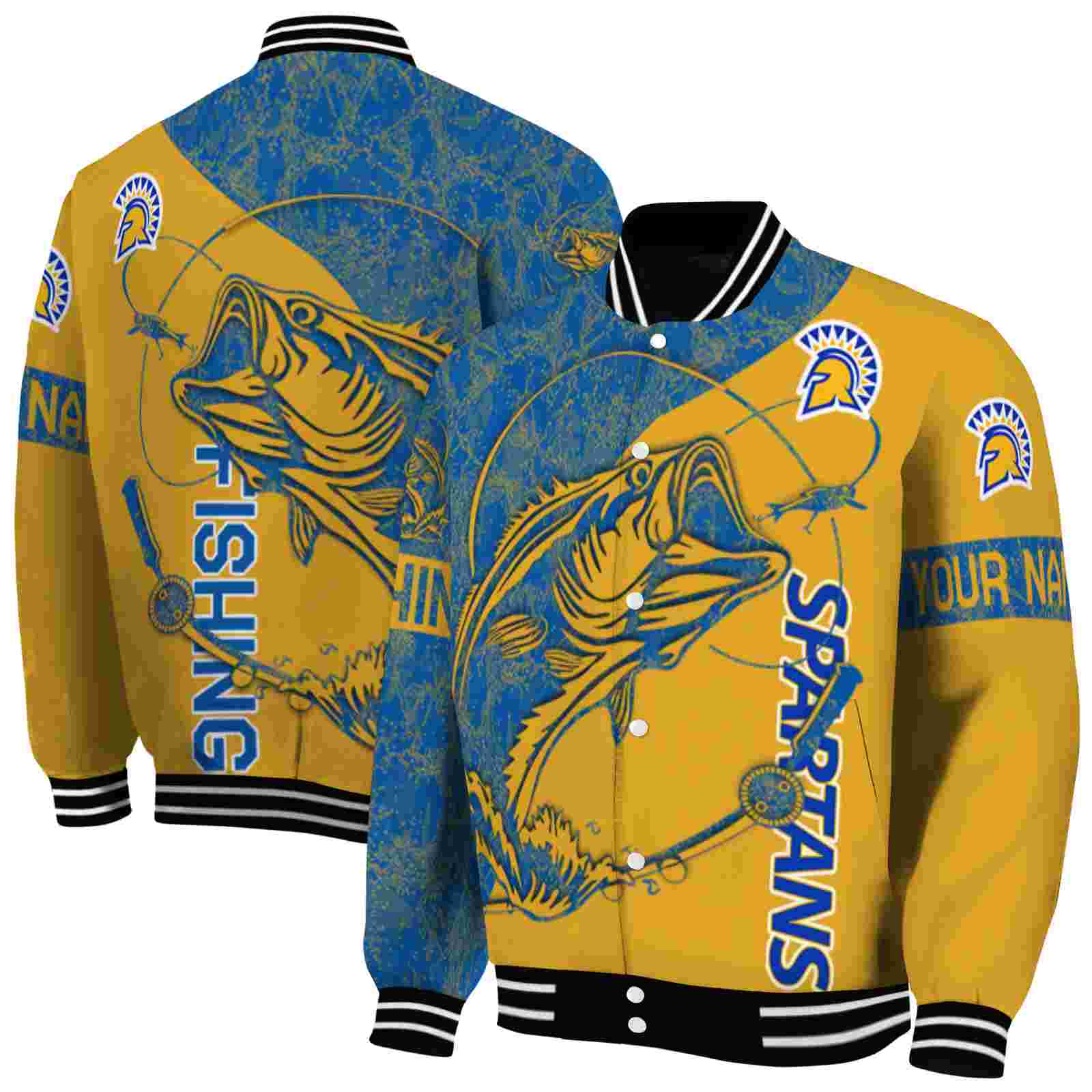NcaaPersonalized San Jose State Spartans Fishing Rod Gold Custom Baseball Jacket Sport Fans Gear