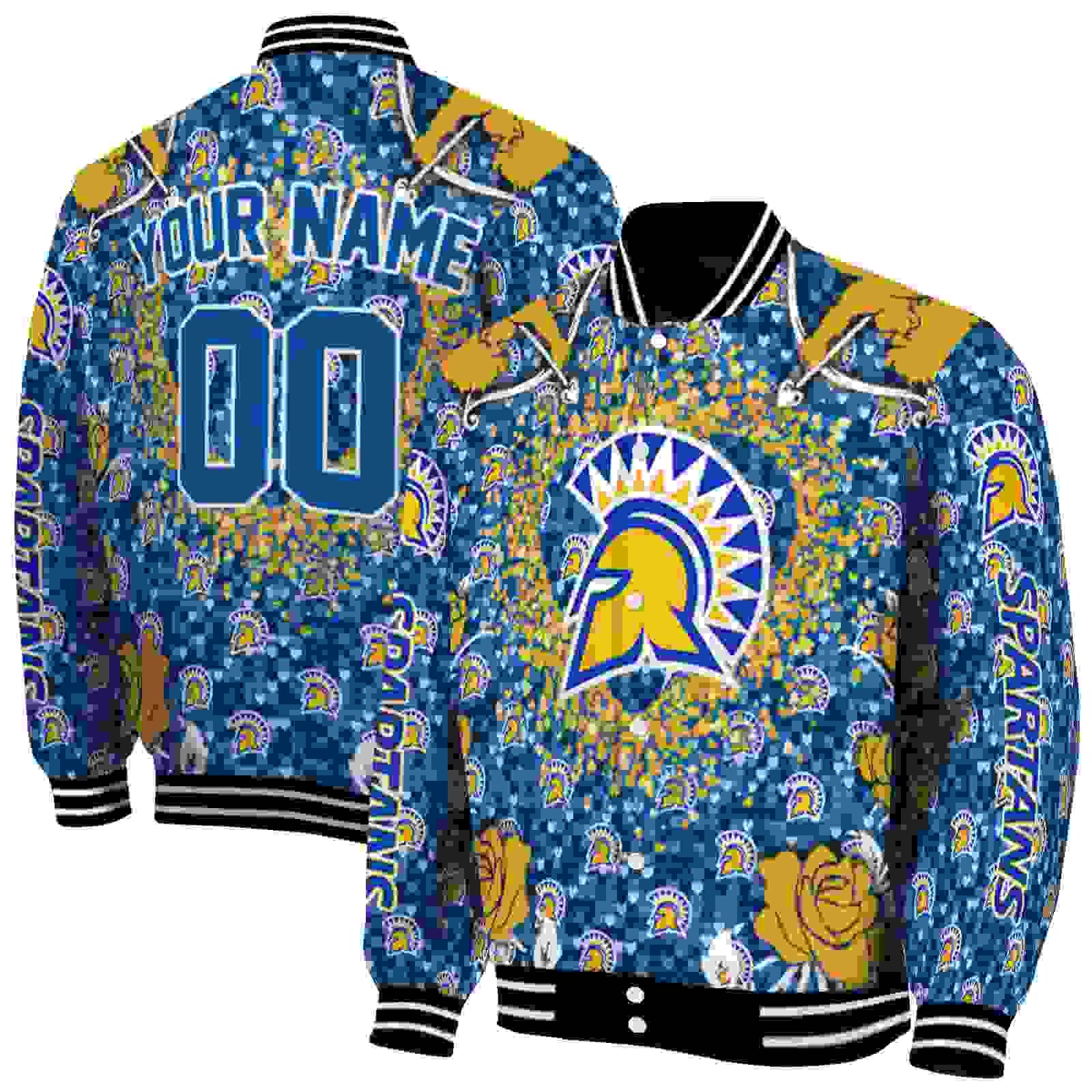 NcaaPersonalized San Jose State Spartans Heart Explosion Blue Custom Baseball Jacket Sport Fans Gear