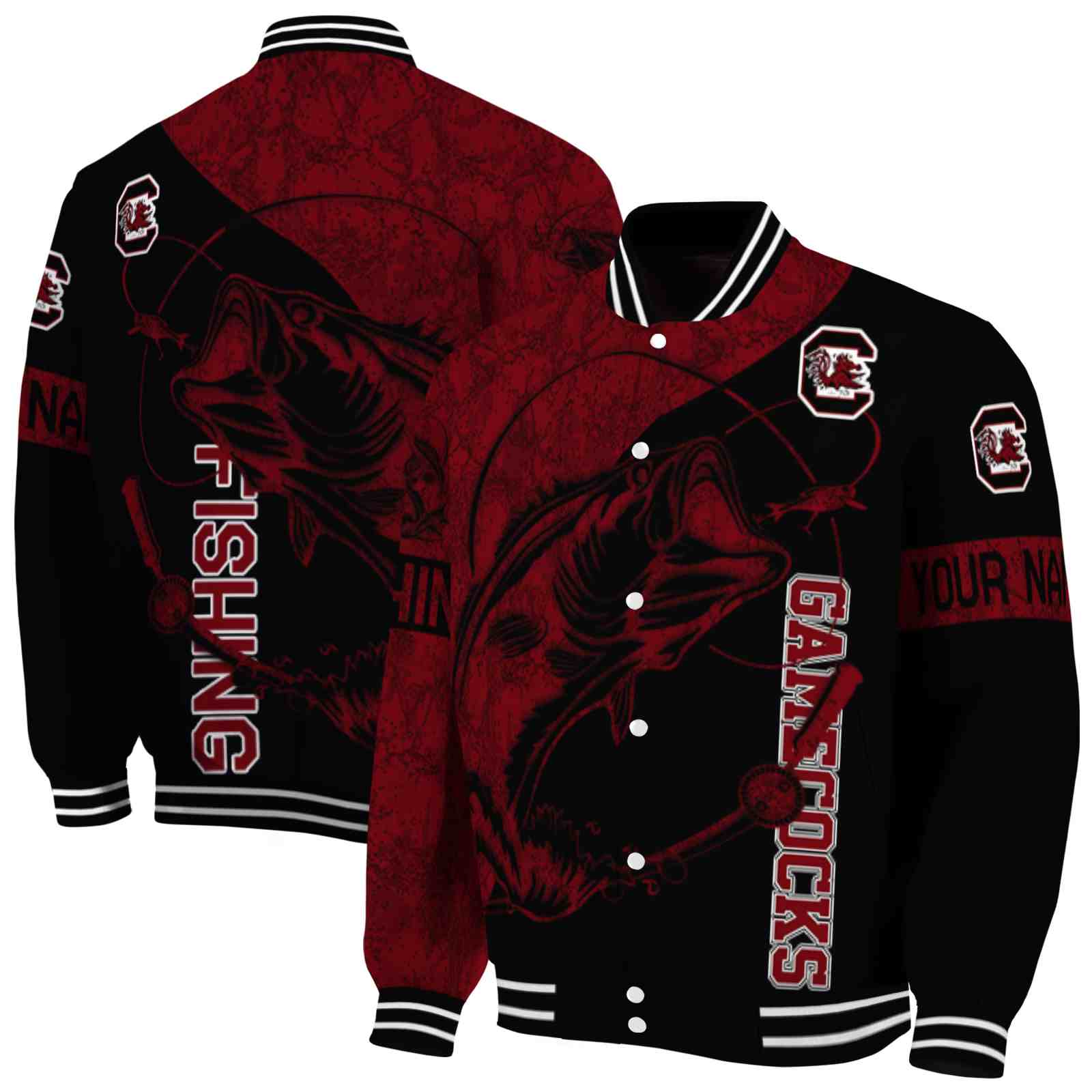 NcaaPersonalized South Carolina Gamecocks Fishing Rod Black Custom Baseball Jacket Sport Fans Gear