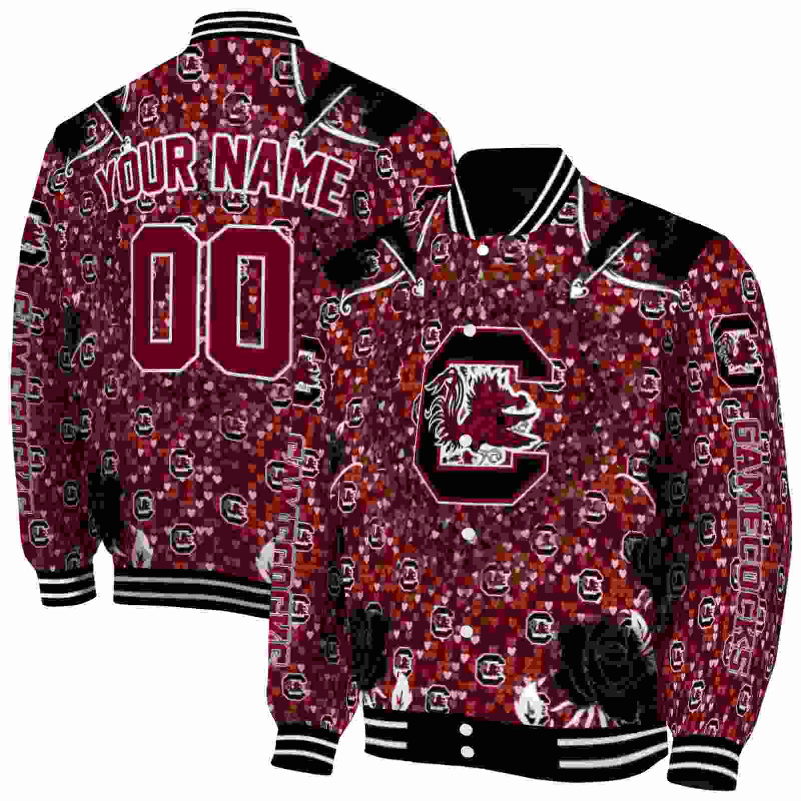 NcaaPersonalized South Carolina Gamecocks Heart Explosion Garnet Custom Baseball Jacket Sport Fans Gear