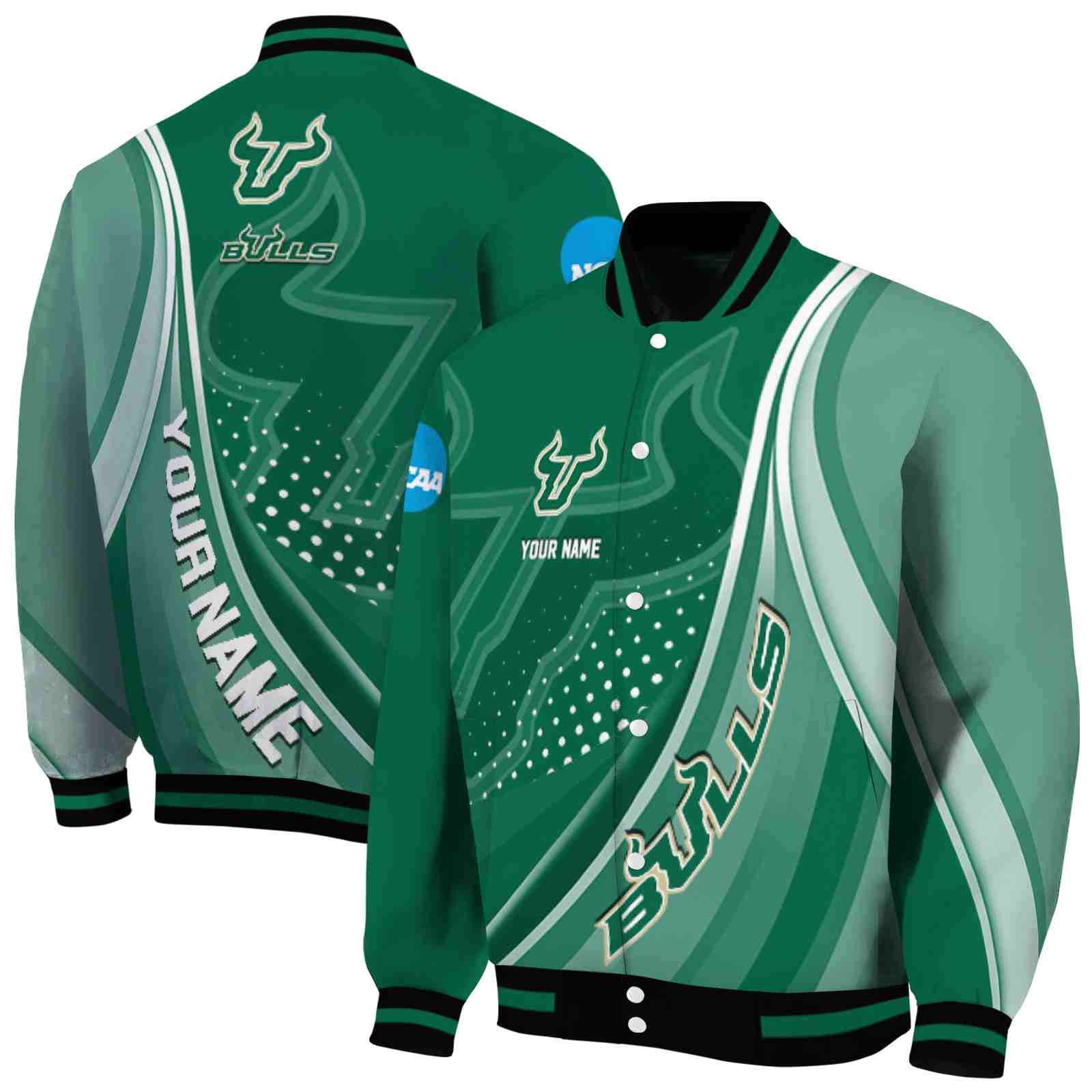 NcaaPersonalized South Florida Bulls Wave Patterns Green Custom Baseball Jacket Sport Fans Gear