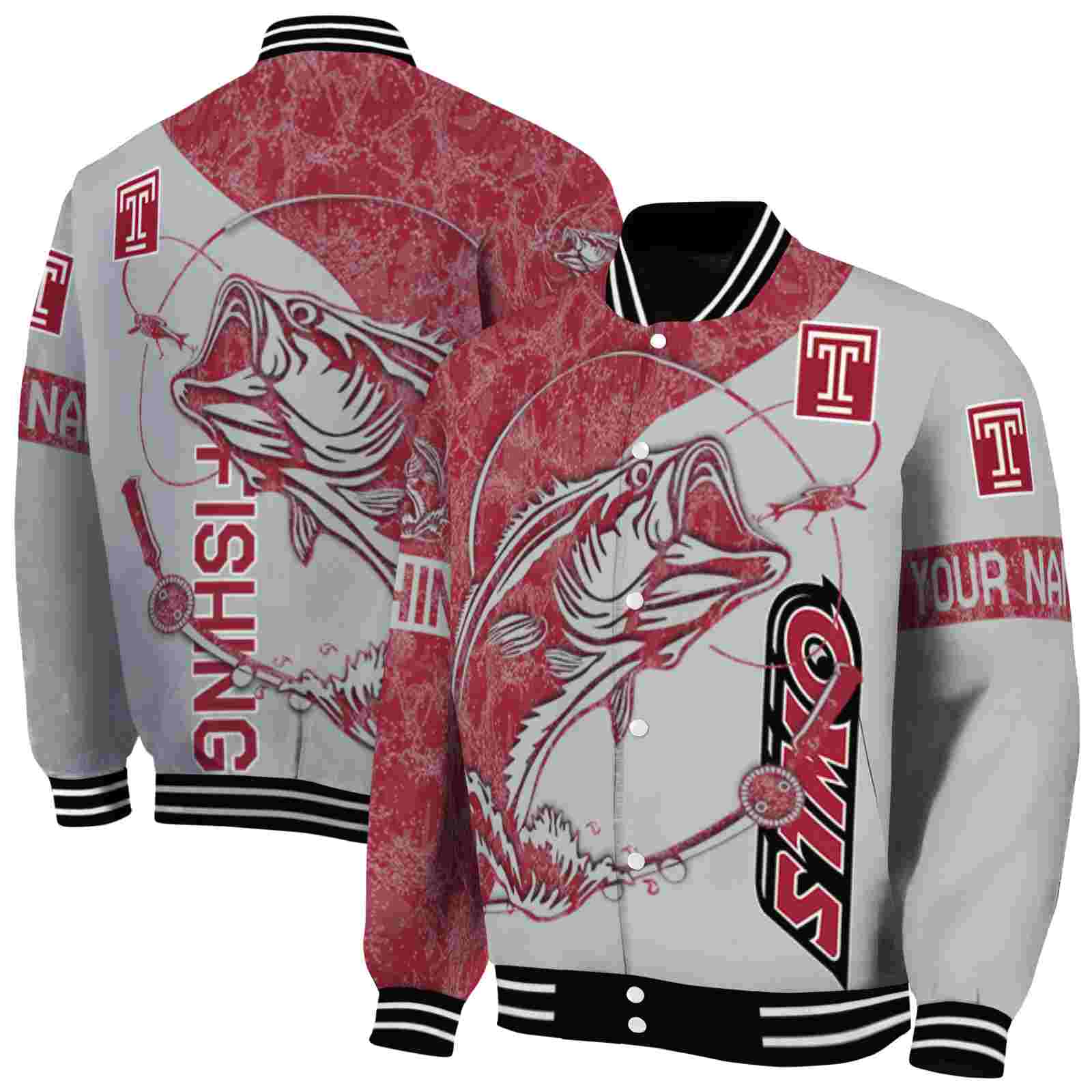 NcaaPersonalized Temple Owls Fishing Rod Silver Custom Baseball Jacket Sport Fans Gear