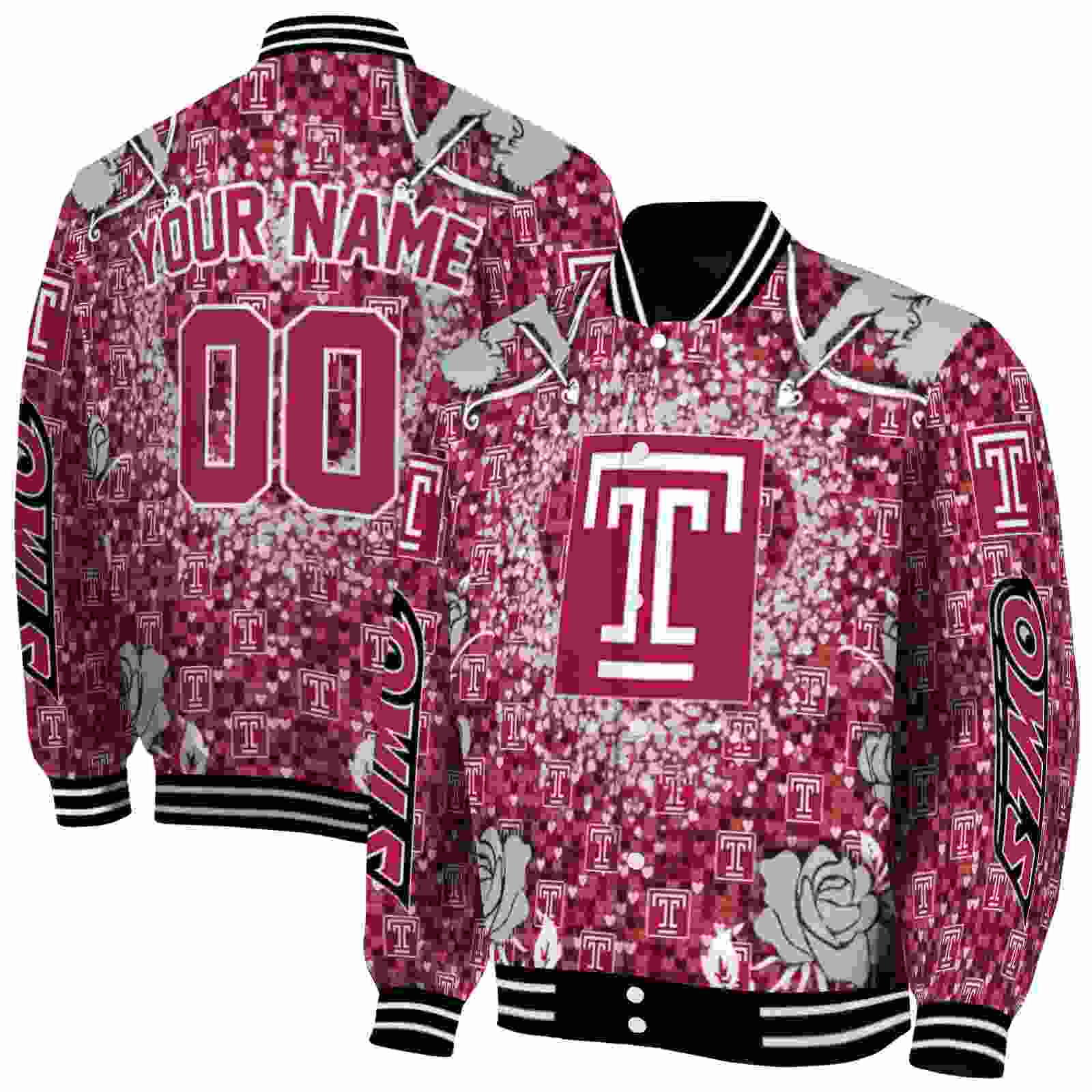 NcaaPersonalized Temple Owls Heart Explosion Red Custom Baseball Jacket Sport Fans Gear