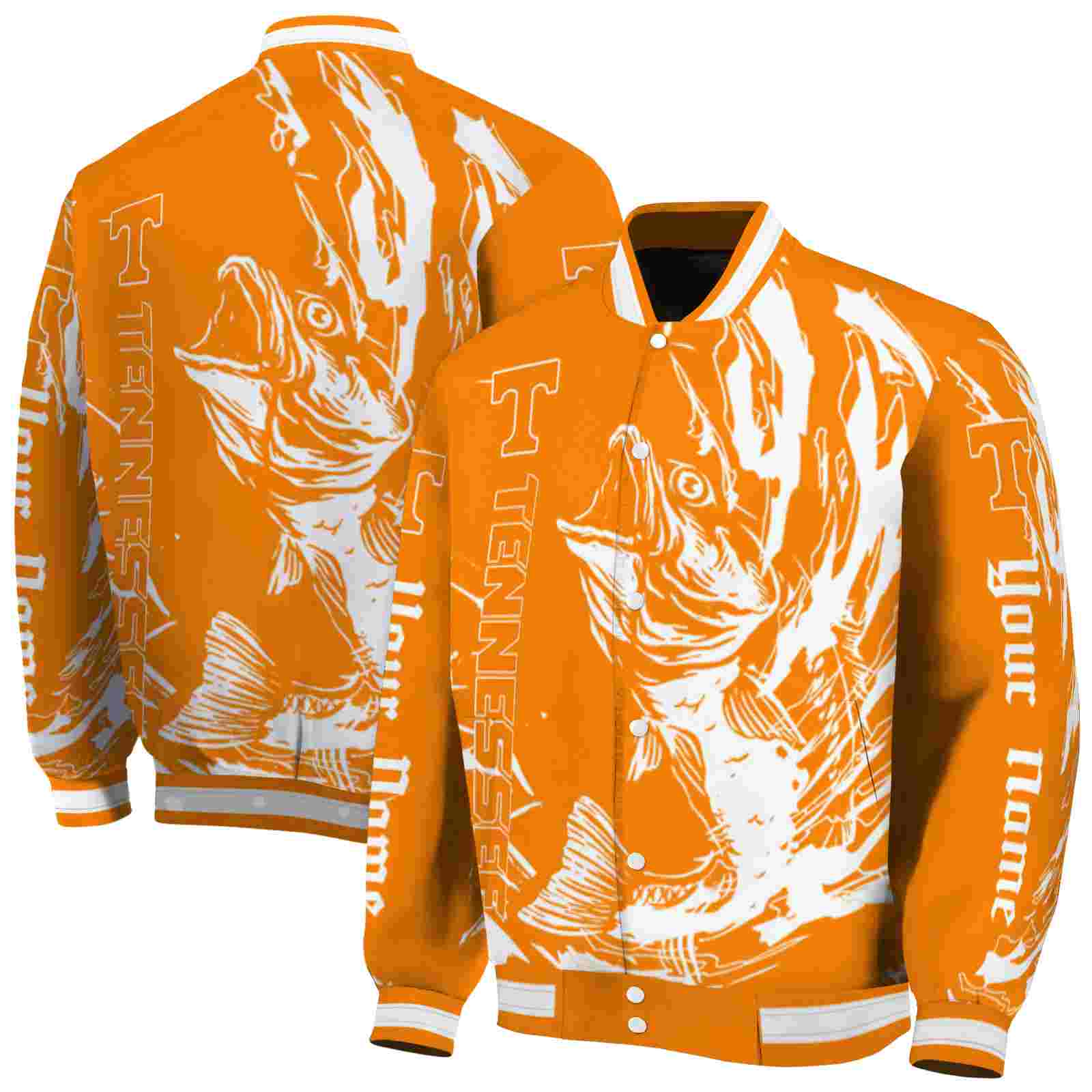 NcaaPersonalized Tennessee Volunteers Fishing Passion Orange White Custom Baseball Jacket Sport Fans Gear