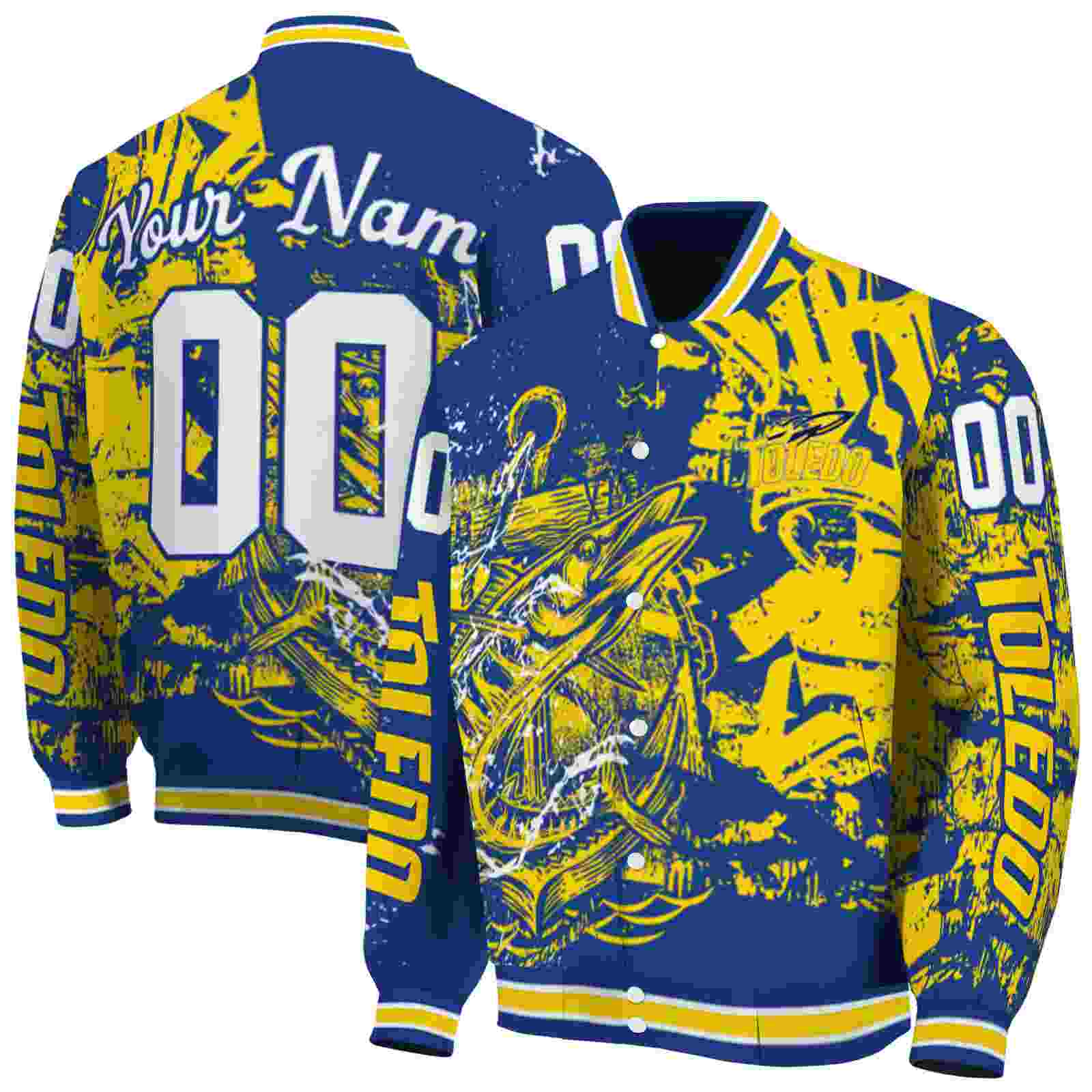 NcaaPersonalized Toledo Rockets Fishing Art Blue Custom Baseball Jacket Sport Fans Gear