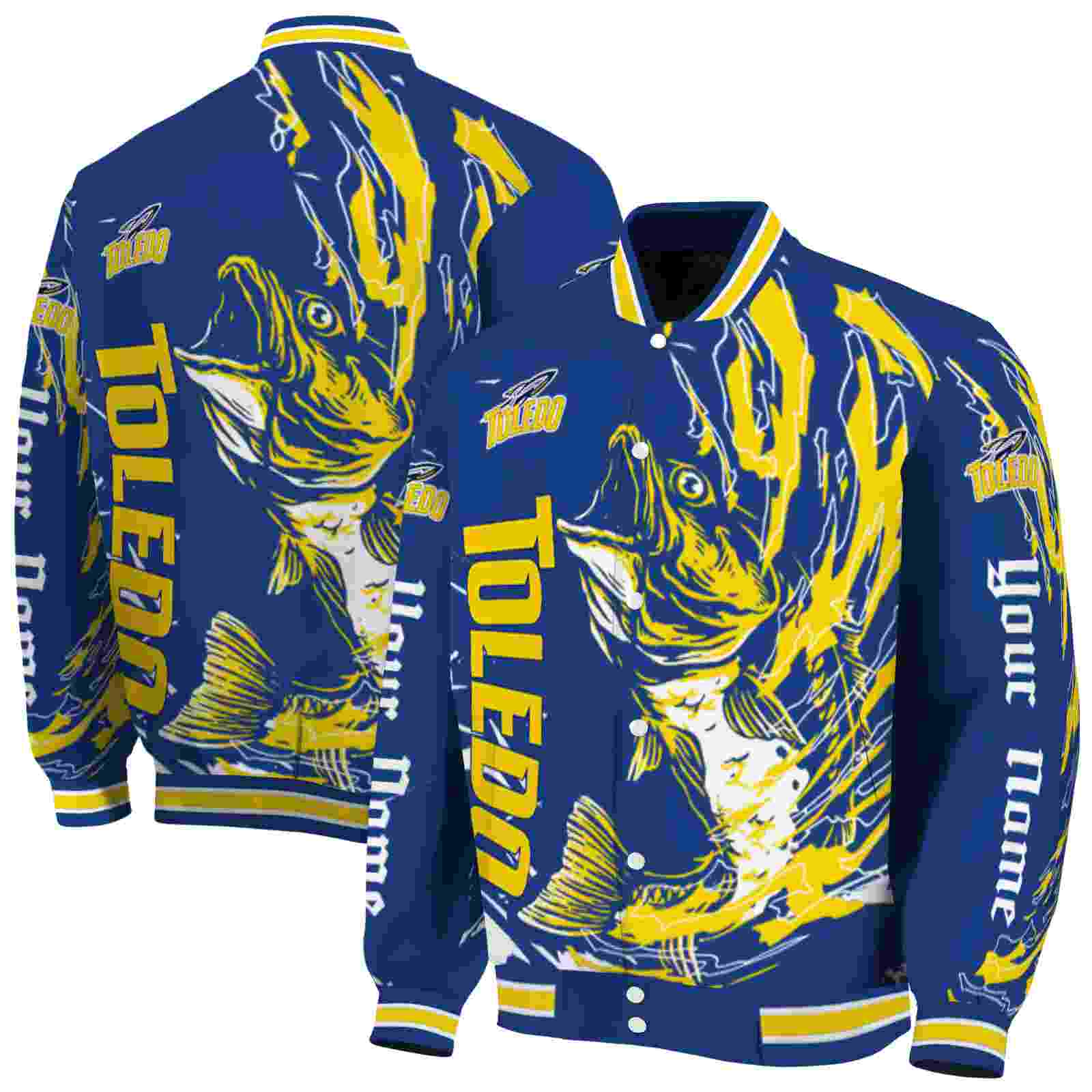 NcaaPersonalized Toledo Rockets Fishing Passion Blue White Custom Baseball Jacket Sport Fans Gear