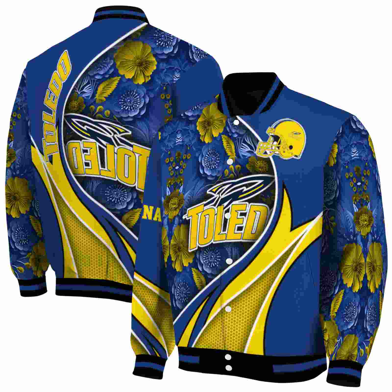 NcaaPersonalized Toledo Rockets Floral Print Blue Custom Baseball Jacket Sport Fans Gear