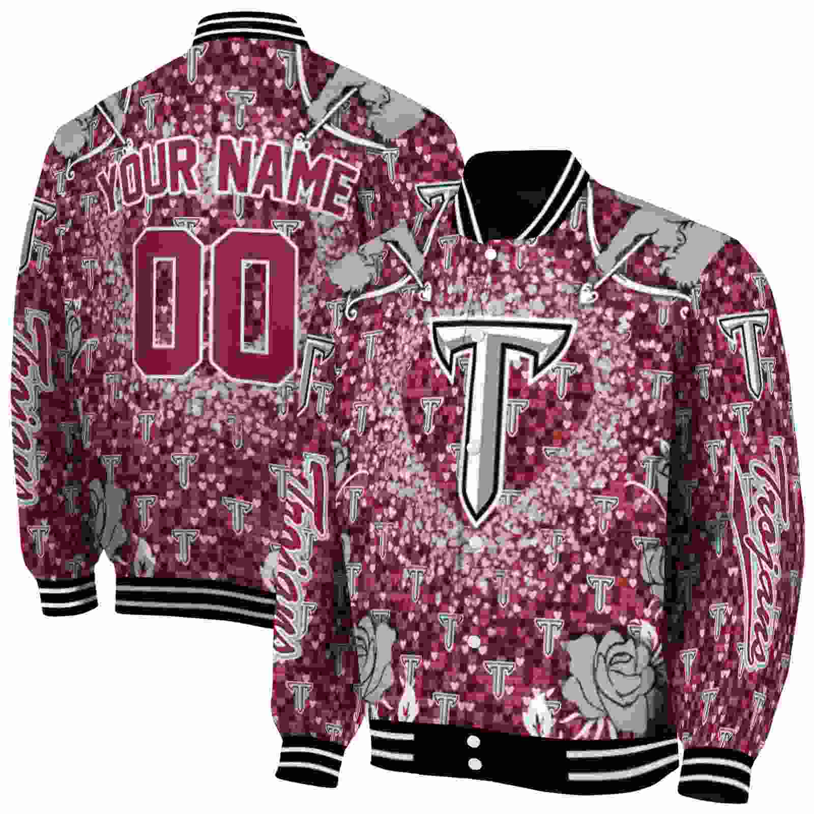 NcaaPersonalized Troy Trojans Heart Explosion Red Custom Baseball Jacket Sport Fans Gear