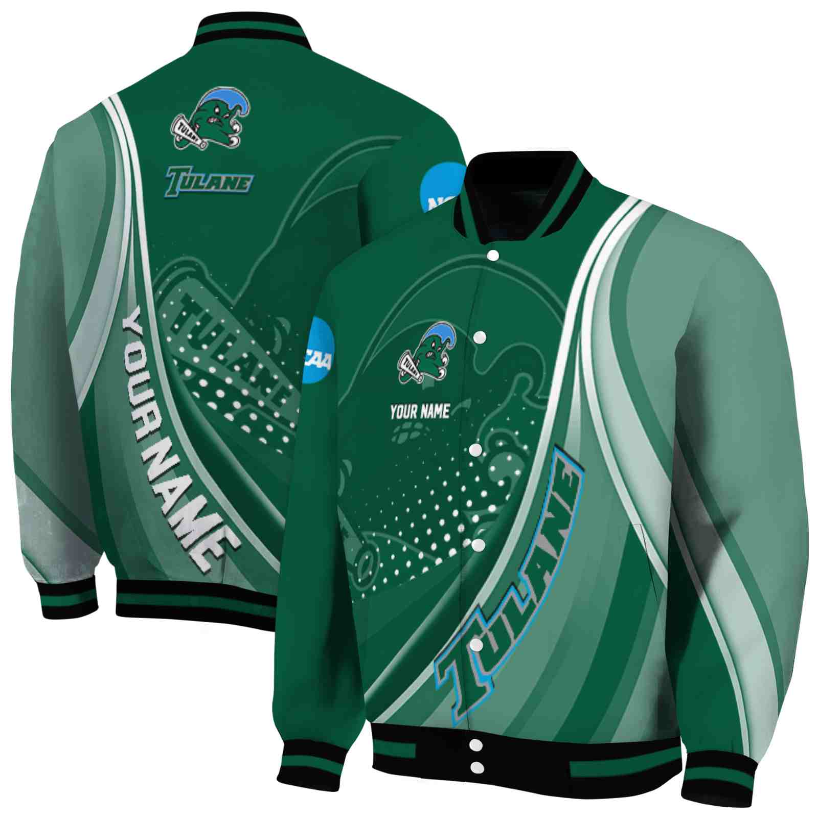 NcaaPersonalized Tulane Green Wave Patterns Green Custom Baseball Jacket Sport Fans Gear