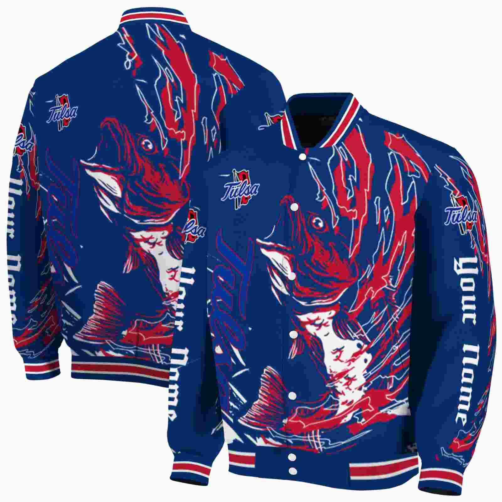 NcaaPersonalized Tulsa Golden Hurricane Fishing Passion Blue White Custom Baseball Jacket Sport Fans Gear