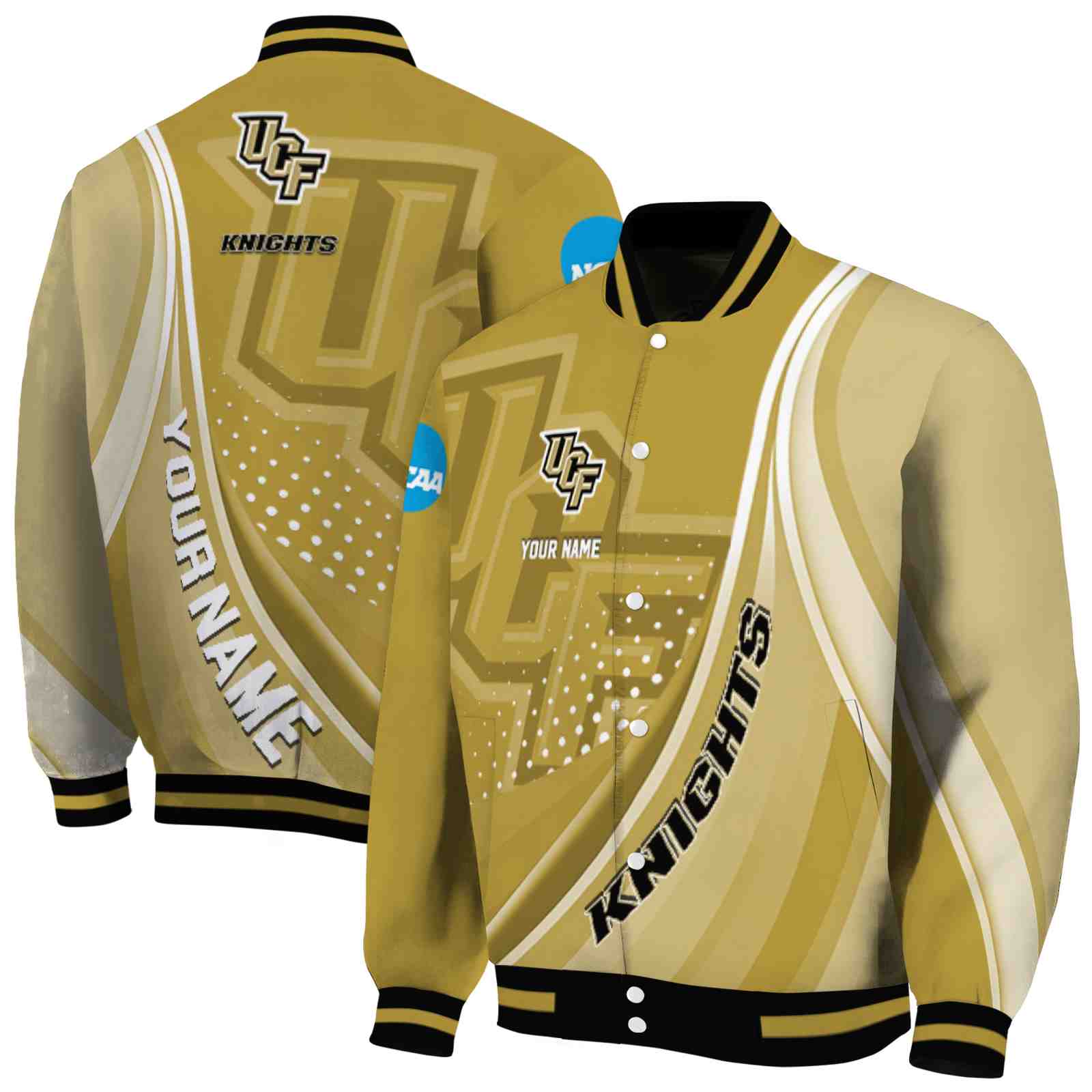 NcaaPersonalized UCF Knights Wave Patterns Gold Custom Baseball Jacket Sport Fans Gear