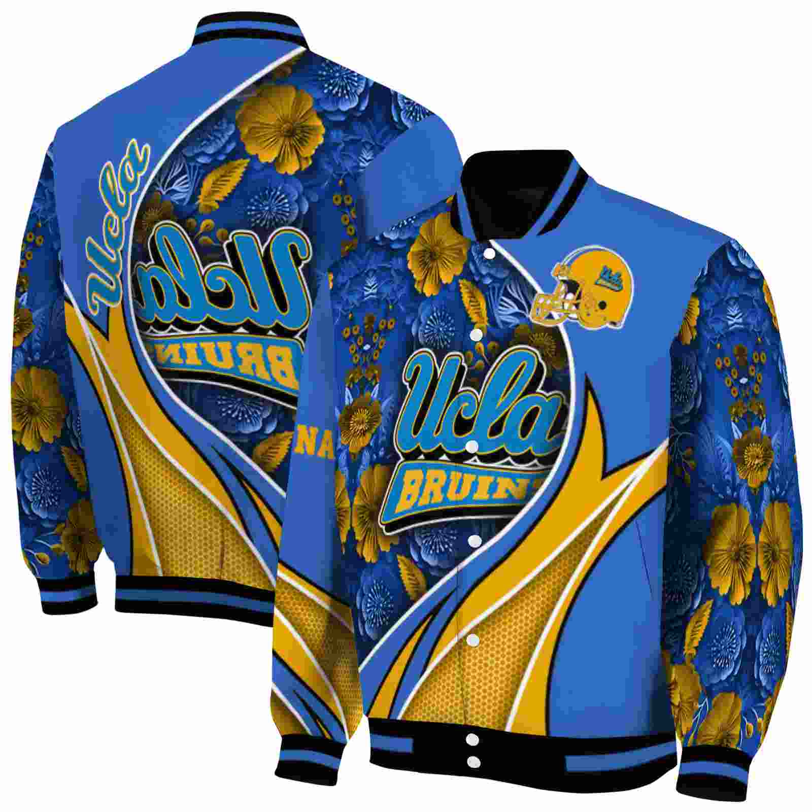 NcaaPersonalized UCLA Bruins Floral Print Blue Custom Baseball Jacket Sport Fans Gear