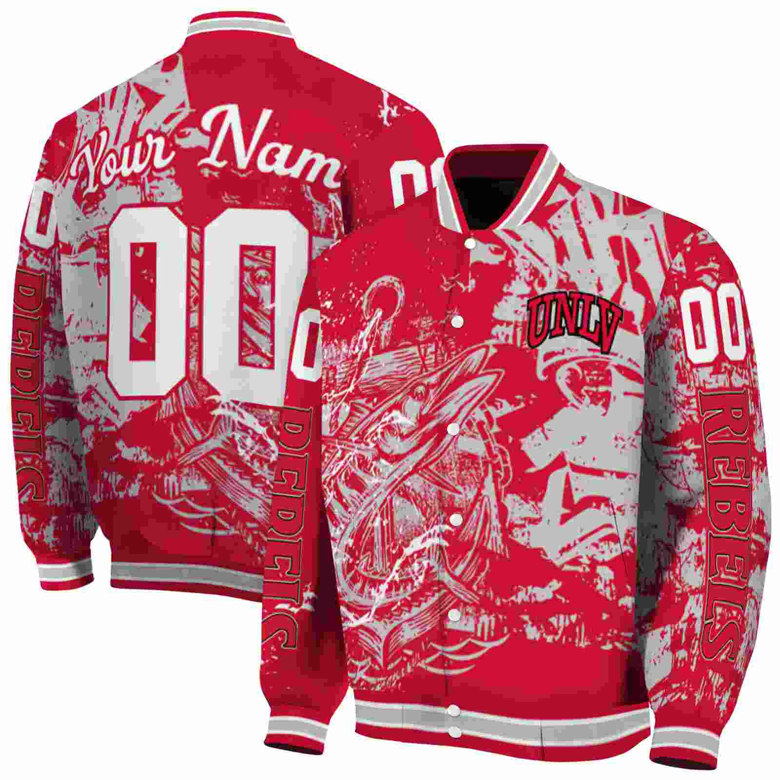 NcaaPersonalized UNLV Rebels Fishing Art Red Custom Baseball Jacket Sport Fans Gear