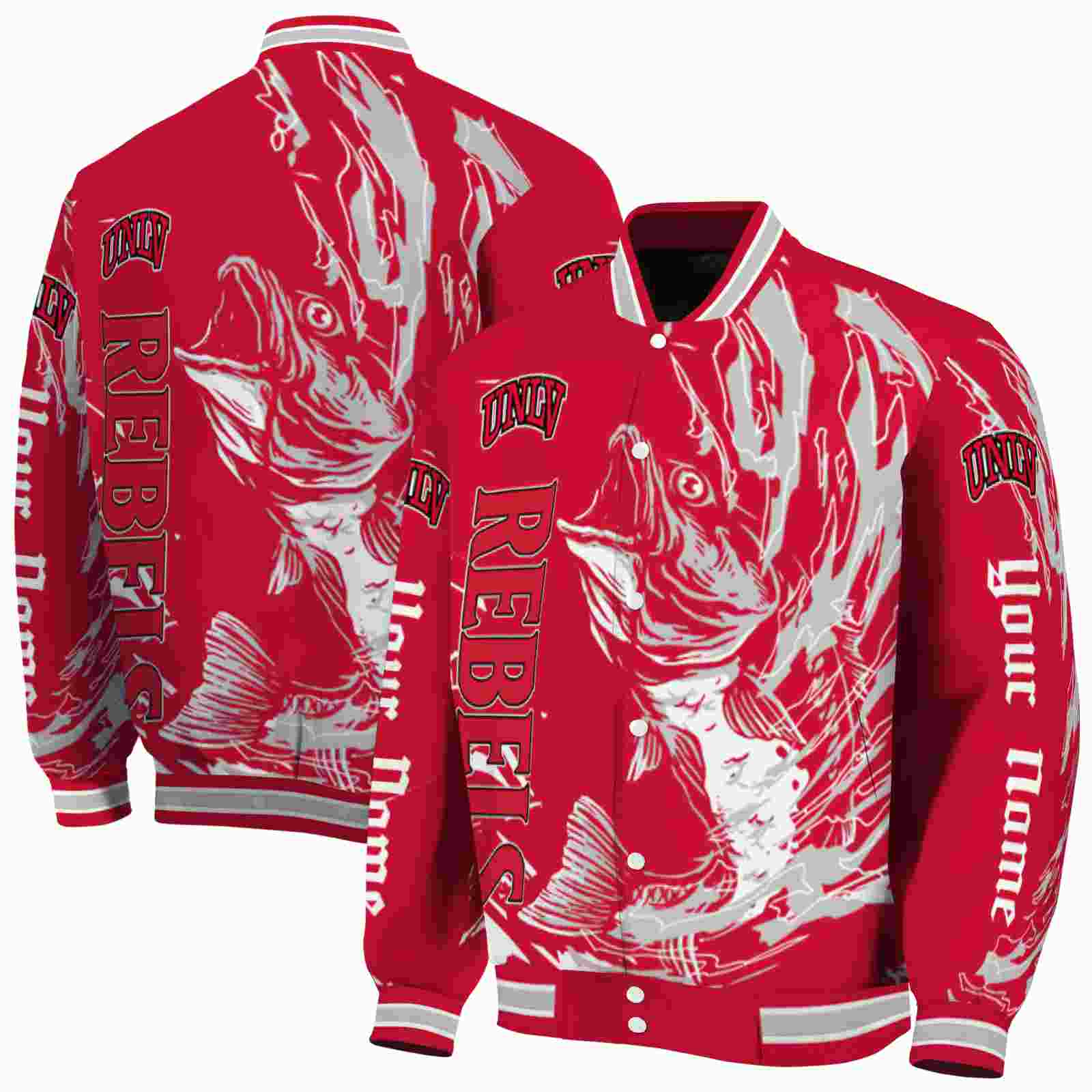 NcaaPersonalized UNLV Rebels Fishing Passion Red White Custom Baseball Jacket Sport Fans Gear