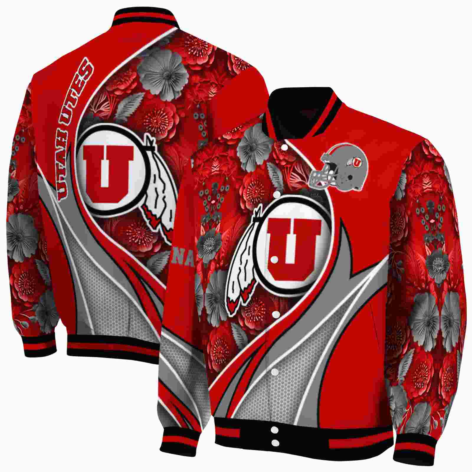 NcaaPersonalized Utah Utes Floral Print Red Custom Baseball Jacket Sport Fans Gear