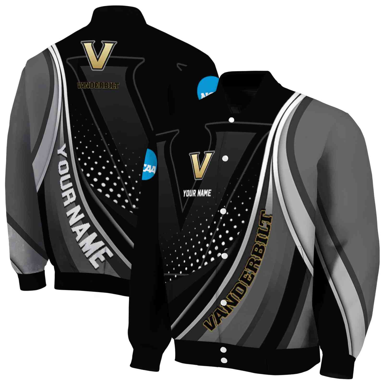 NcaaPersonalized Vanderbilt Commodores Wave Patterns Black Custom Baseball Jacket Sport Fans Gear