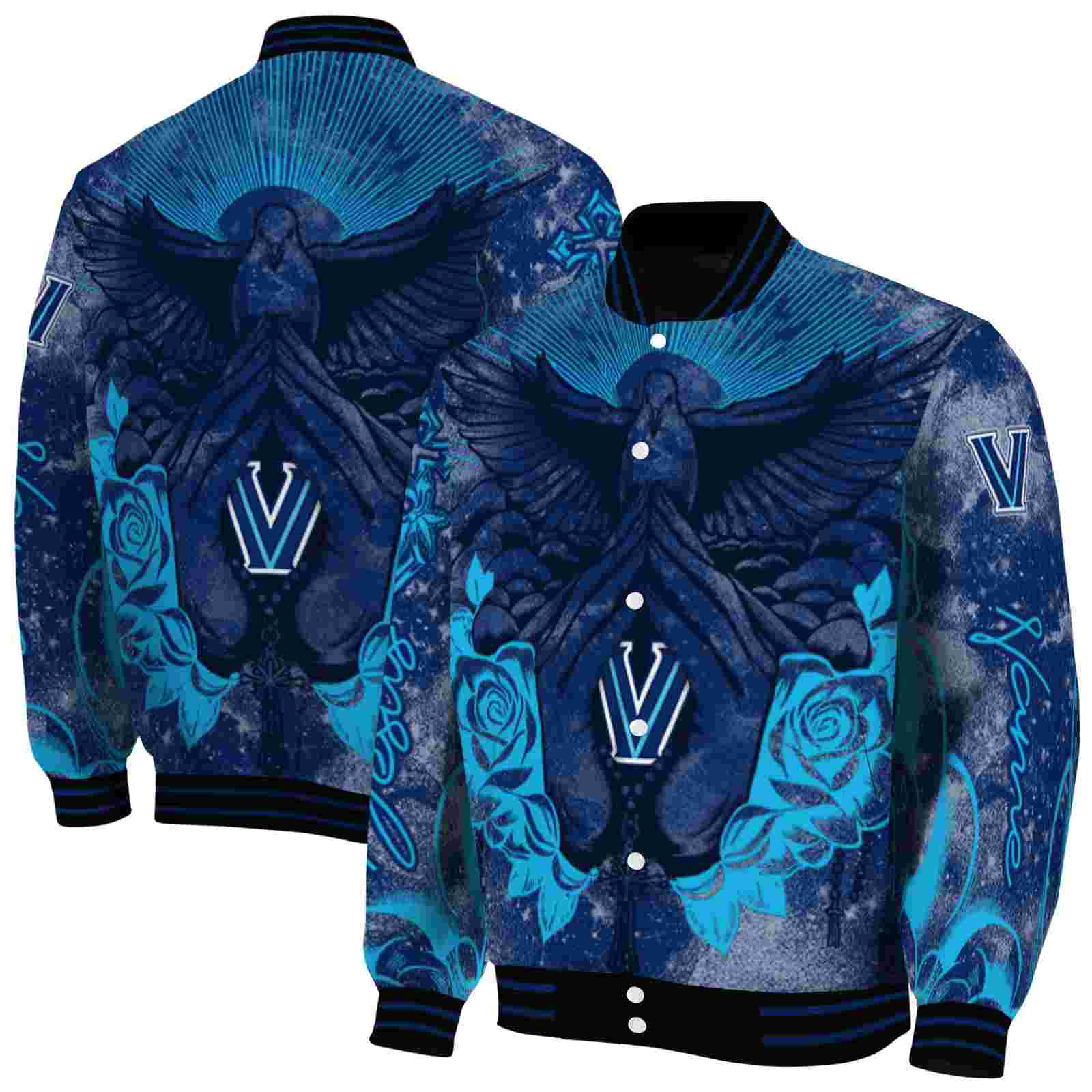 NcaaPersonalized Villanova Wildcats Praying Hands Navy Custom Baseball Jacket Sport Fans Gear