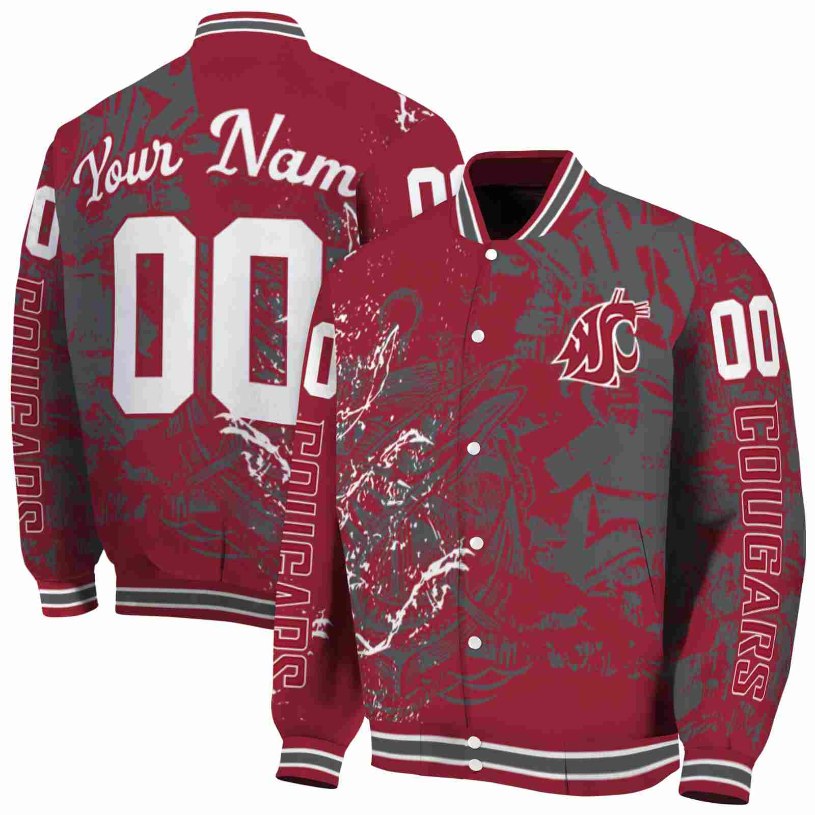 NcaaPersonalized Washington State Cougars Fishing Art Crimson Custom Baseball Jacket Sport Fans Gear