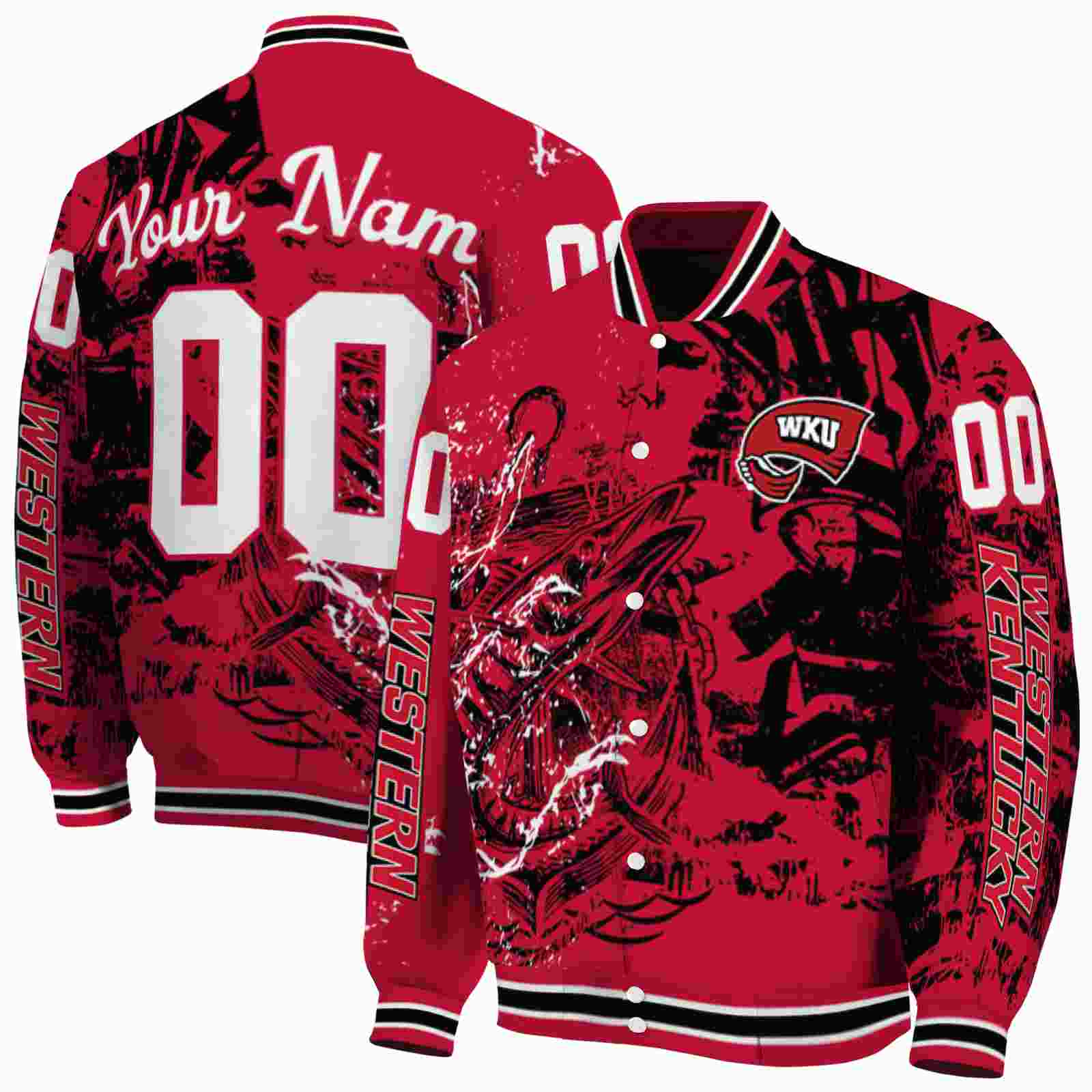 NcaaPersonalized Western Kentucky Hilltoppers Fishing Art Red Custom Baseball Jacket Sport Fans Gear