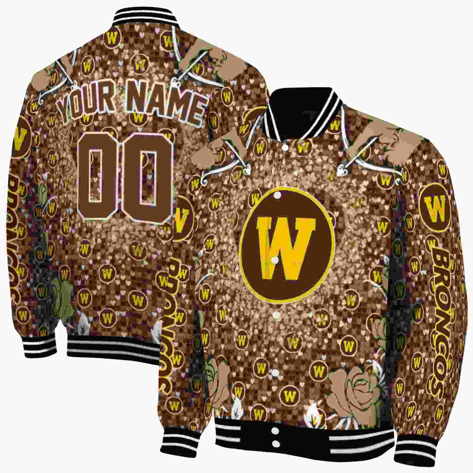 NcaaPersonalized Western Michigan Broncos Heart Explosion Brown Custom Baseball Jacket Sport Fans Gear