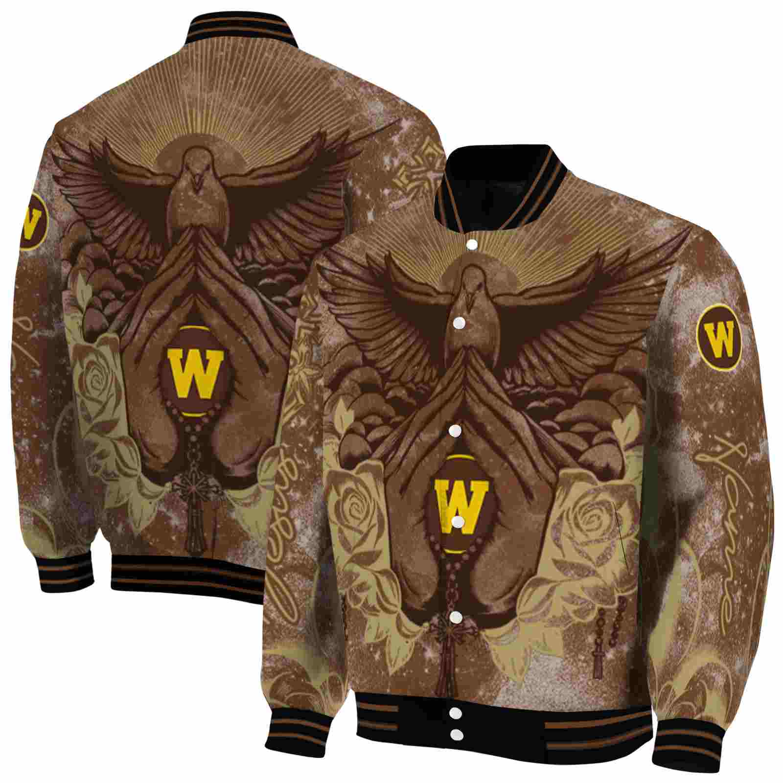 NcaaPersonalized Western Michigan Broncos Praying Hands Brown Custom Baseball Jacket Sport Fans Gear
