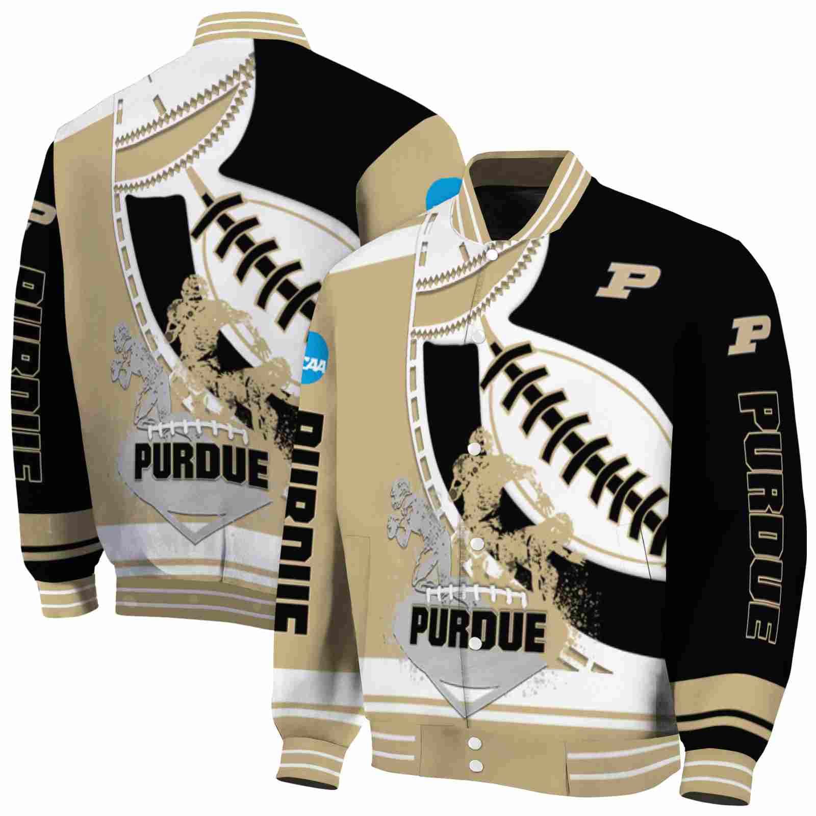 NcaaPurdue Boilermakers Baseball Stitching Black White Custom Baseball Jacket Sport Fans Gear