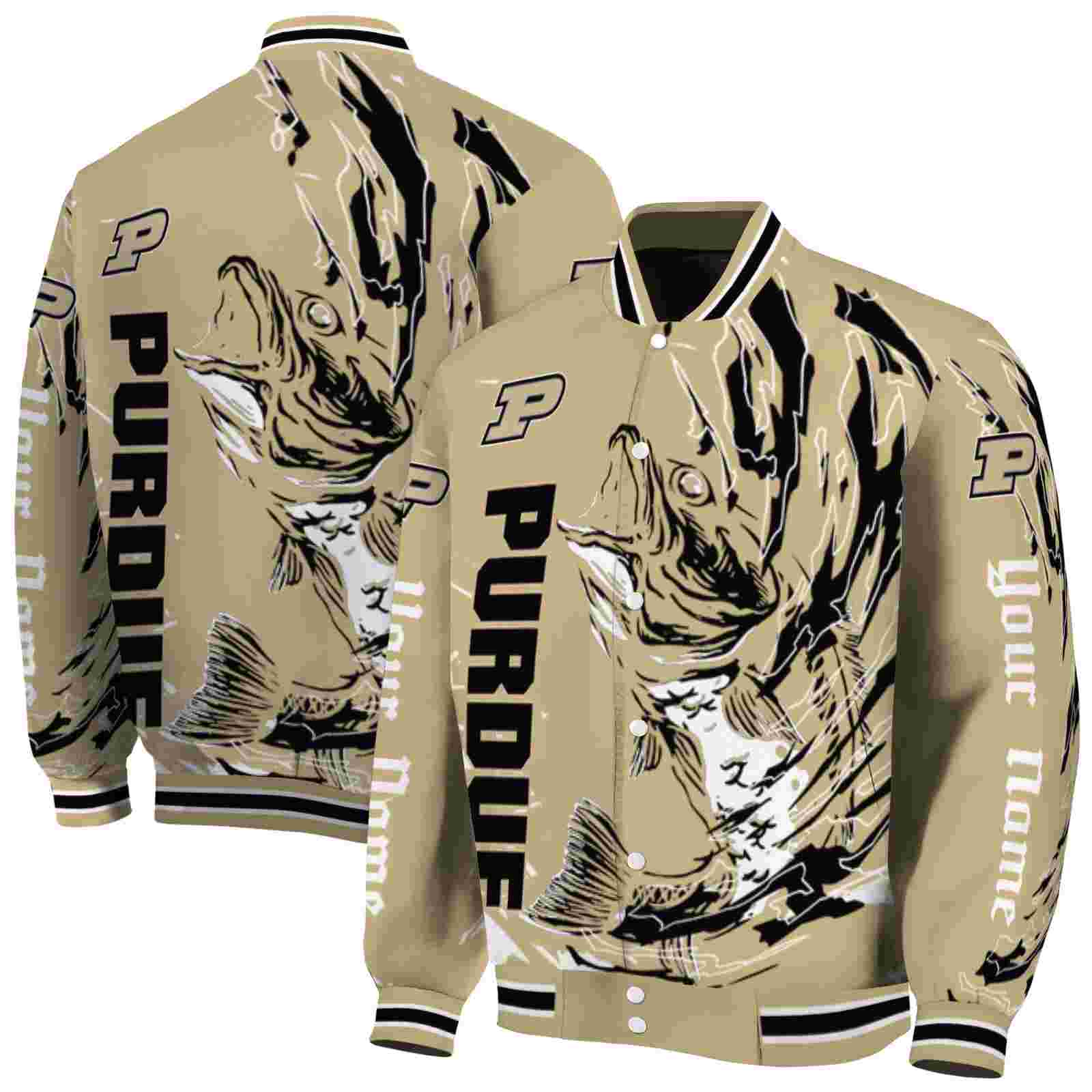 NcaaPurdue Boilermakers Fishing Passion Gold White Custom Baseball Jacket Sport Fans Gear