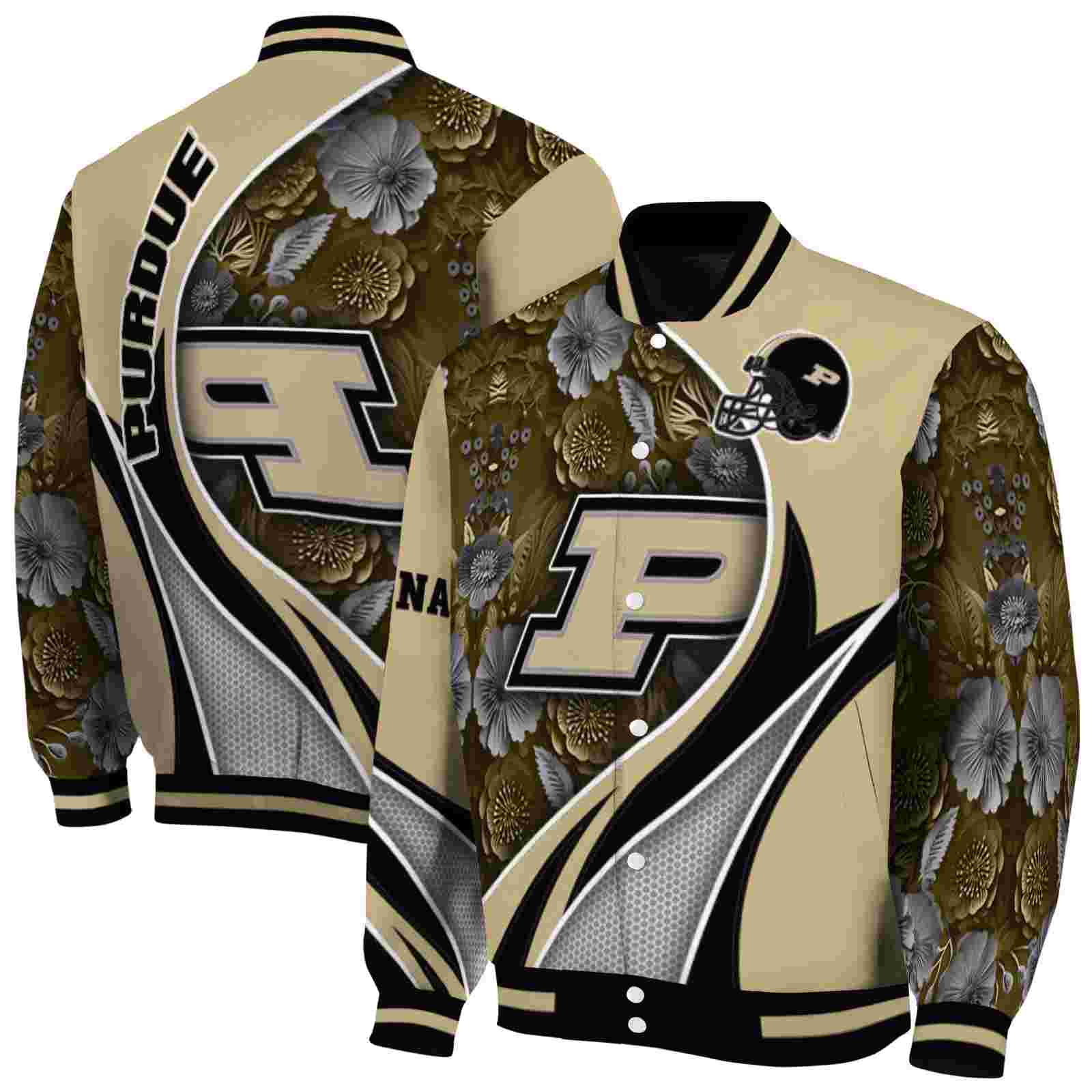 NcaaPurdue Boilermakers Floral Print Gold Custom Baseball Jacket Sport Fans Gear