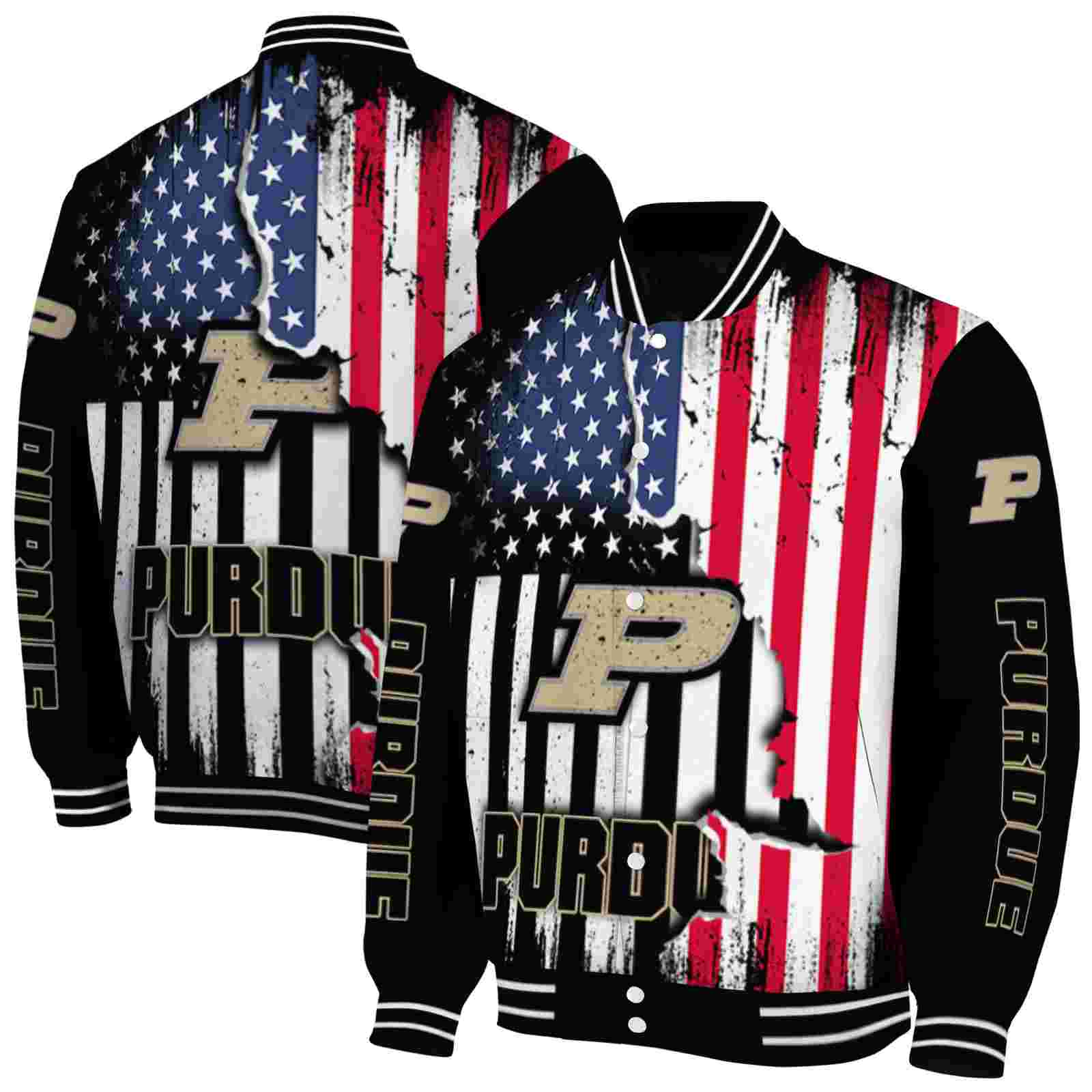 NcaaPurdue Boilermakers Patriotic Theme Black Custom Baseball Jacket Sport Fans Gear