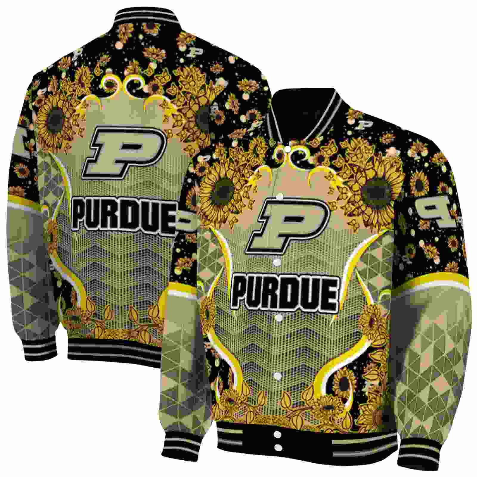NcaaPurdue Boilermakers SuNFL ower Bloom Gold Yellow Custom Baseball Jacket Sport Fans Gear