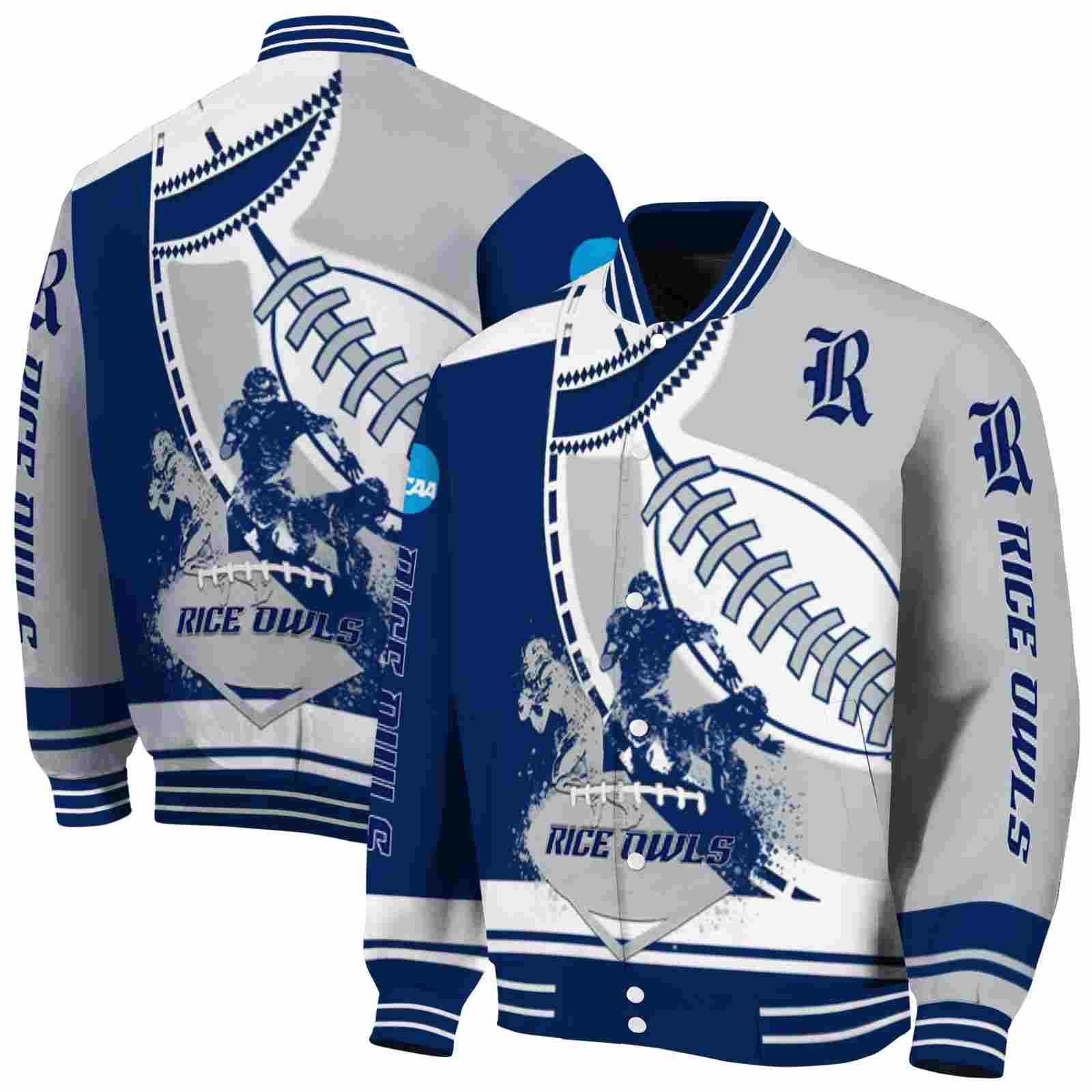 NcaaRice Owls Baseball Stitching Grey White Custom Baseball Jacket Sport Fans Gear
