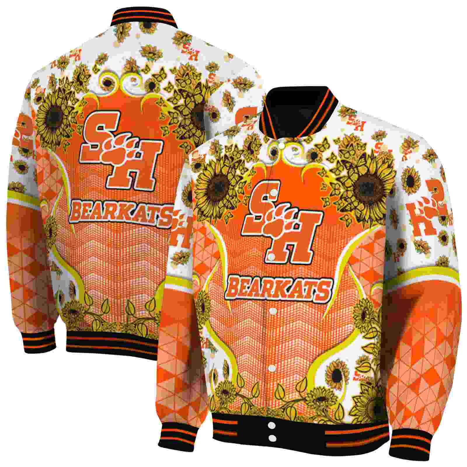 NcaaSam Houston Bearkats SuNFL ower Bloom Orange Yellow Custom Baseball Jacket Sport Fans Gear
