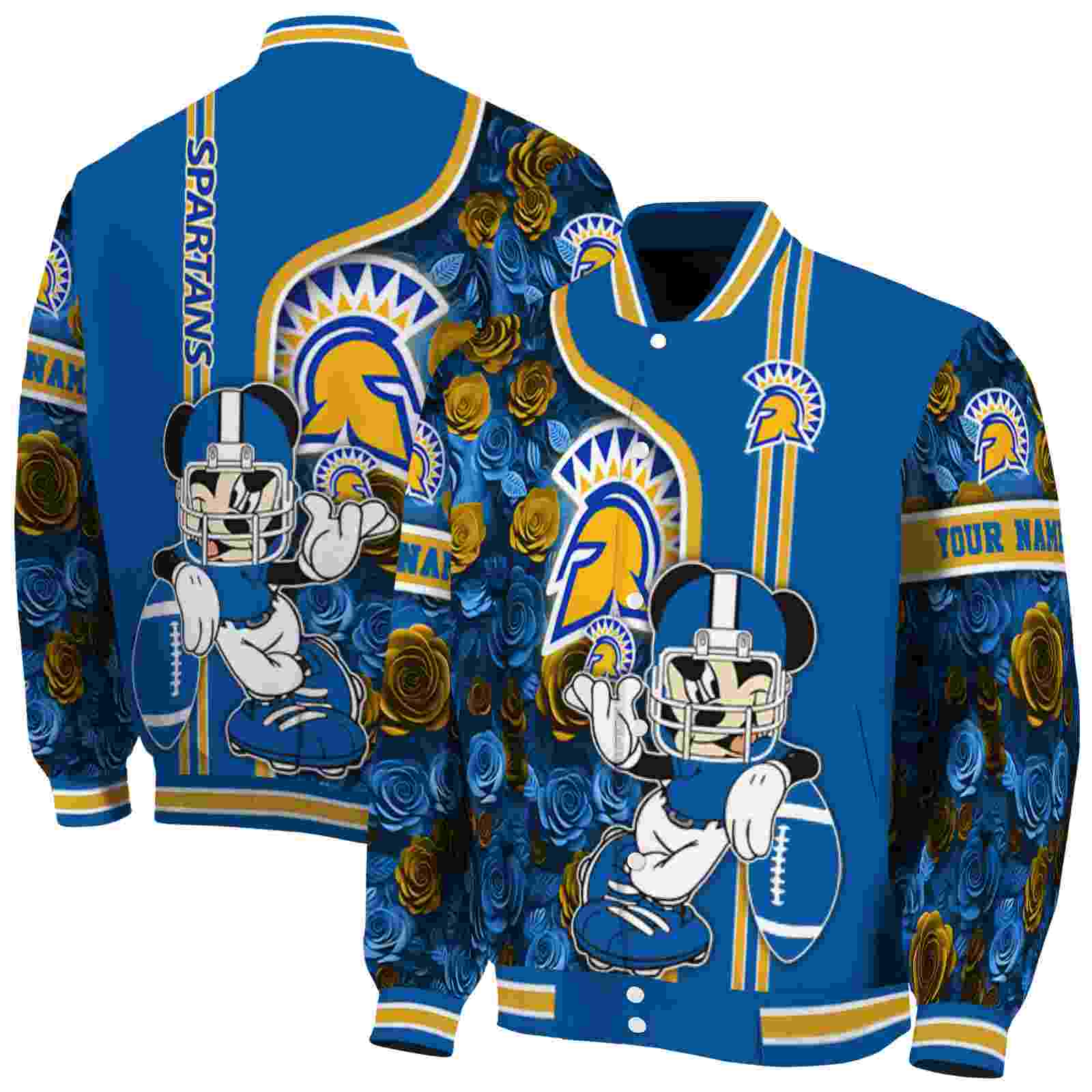 NcaaSan Jose State Spartans Rose Mickey Blue Custom Baseball Jacket Sport Fans Gear
