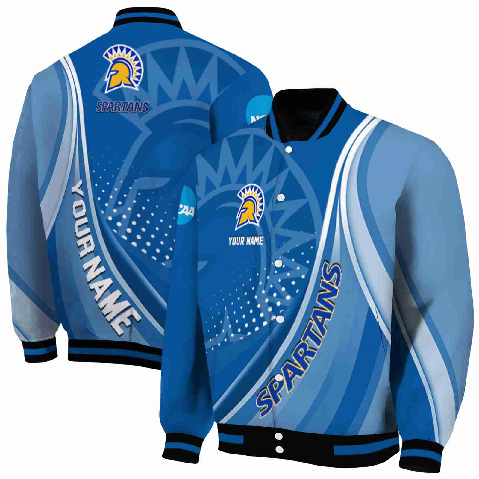 NcaaSan Jose State Spartans Wave Patterns Blue Custom Baseball Jacket Sport Fans Gear