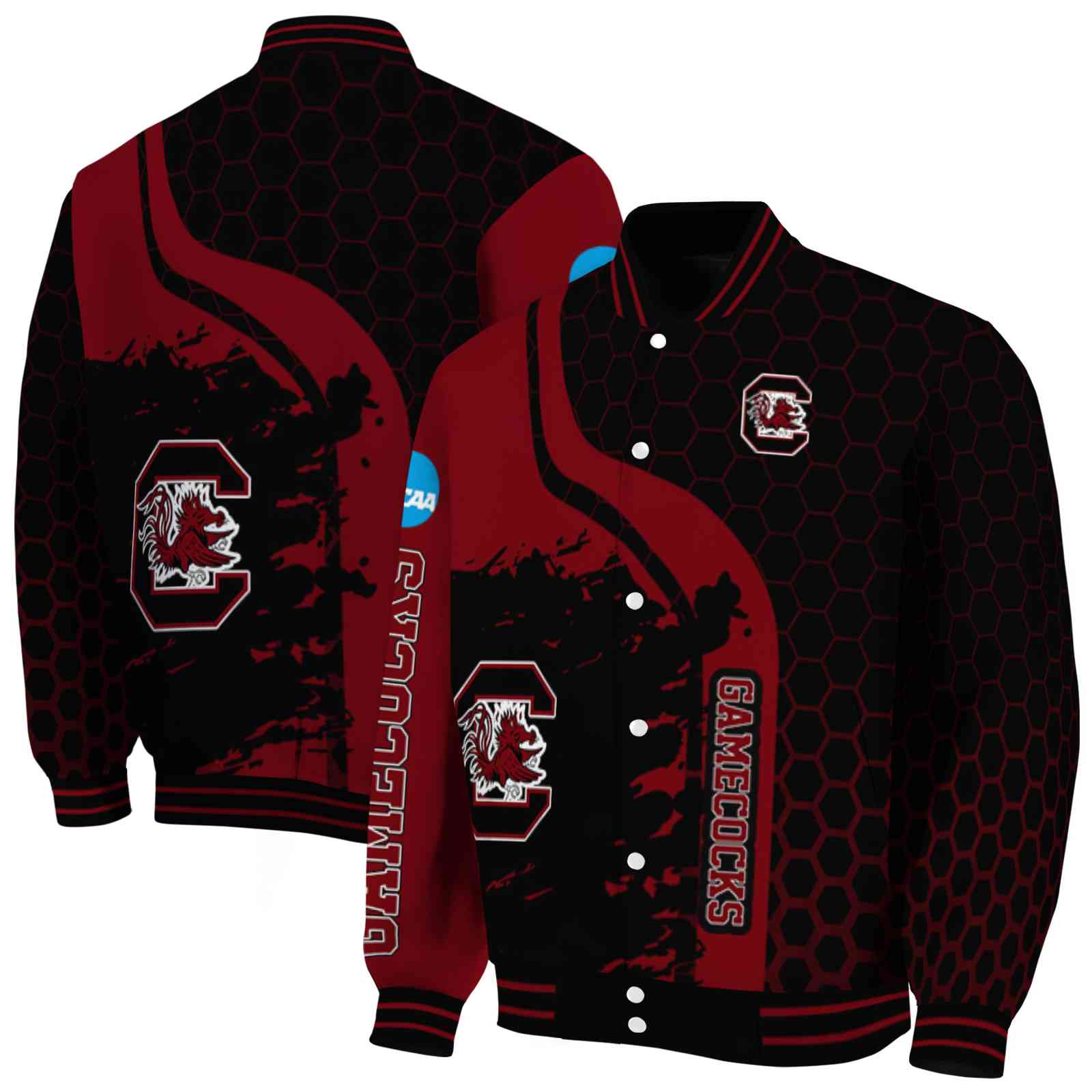NcaaSouth Carolina Gamecocks Hexagonal Pattern Garnet Black Custom Baseball Jacket Sport Fans Gear