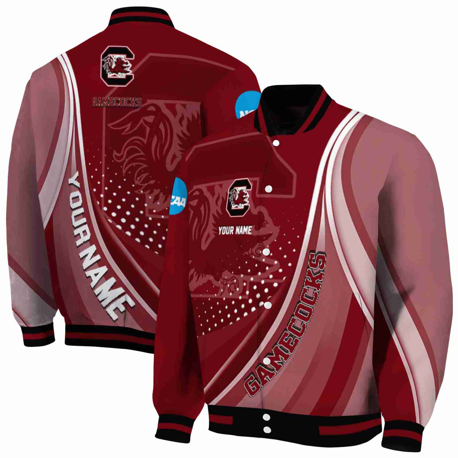 NcaaSouth Carolina Gamecocks Wave Patterns Garnet Custom Baseball Jacket Sport Fans Gear