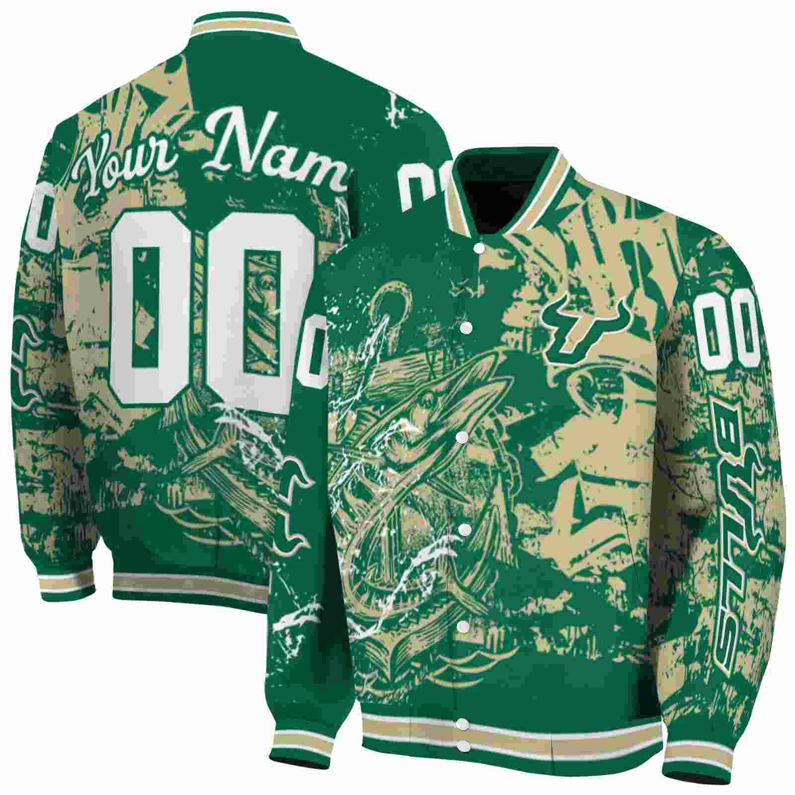 NcaaSouth Florida Bulls Fishing Art Green Custom Baseball Jacket Sport Fans Gear