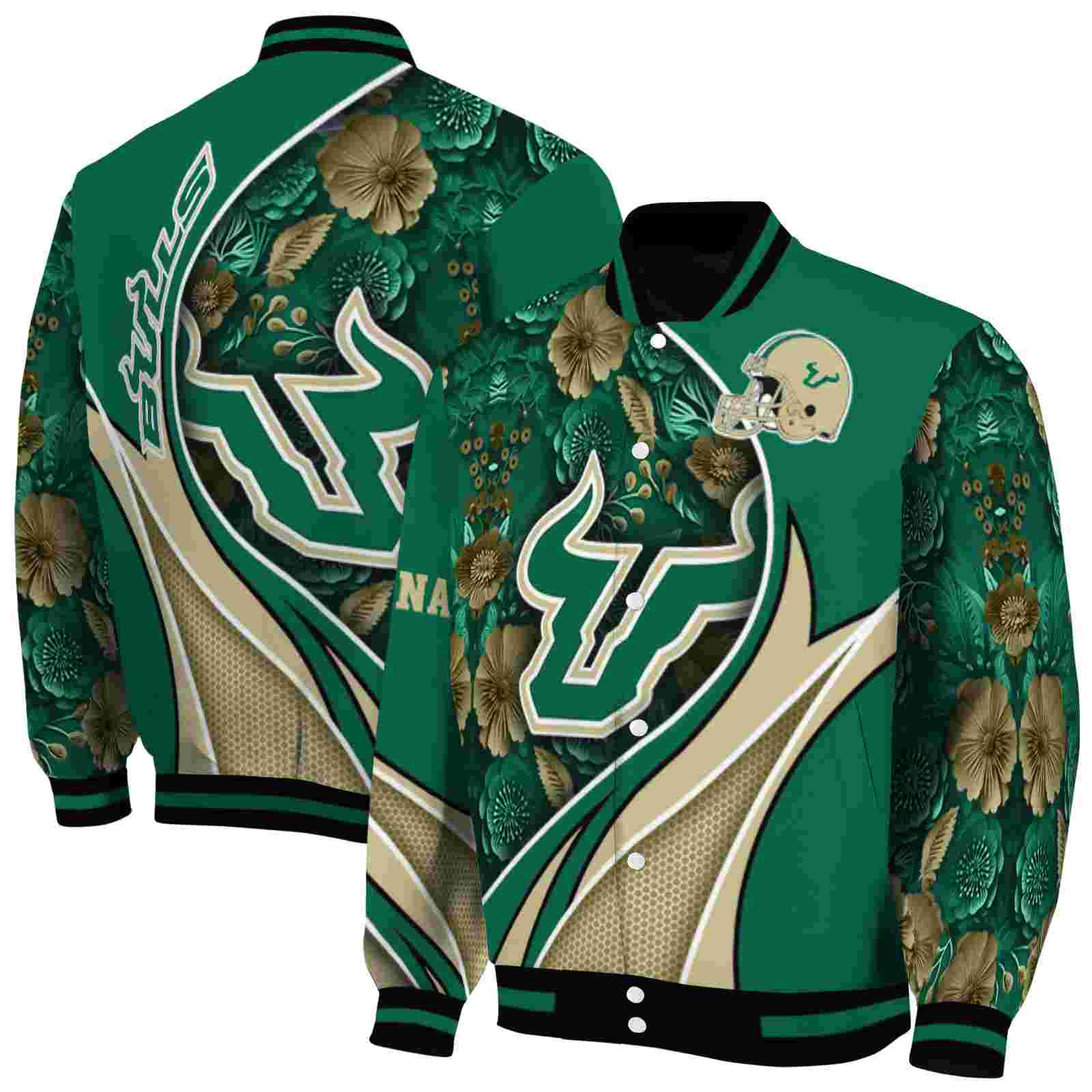 NcaaSouth Florida Bulls Floral Print Green Custom Baseball Jacket Sport Fans Gear