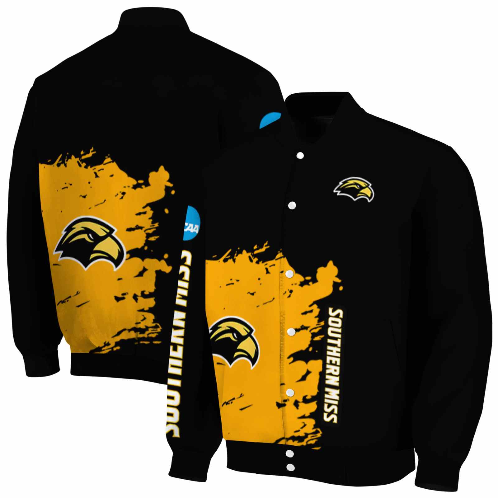 NcaaSouthern Miss Golden Eagles Hexagonal Pattern Black Custom Baseball Jacket Sport Fans Gear