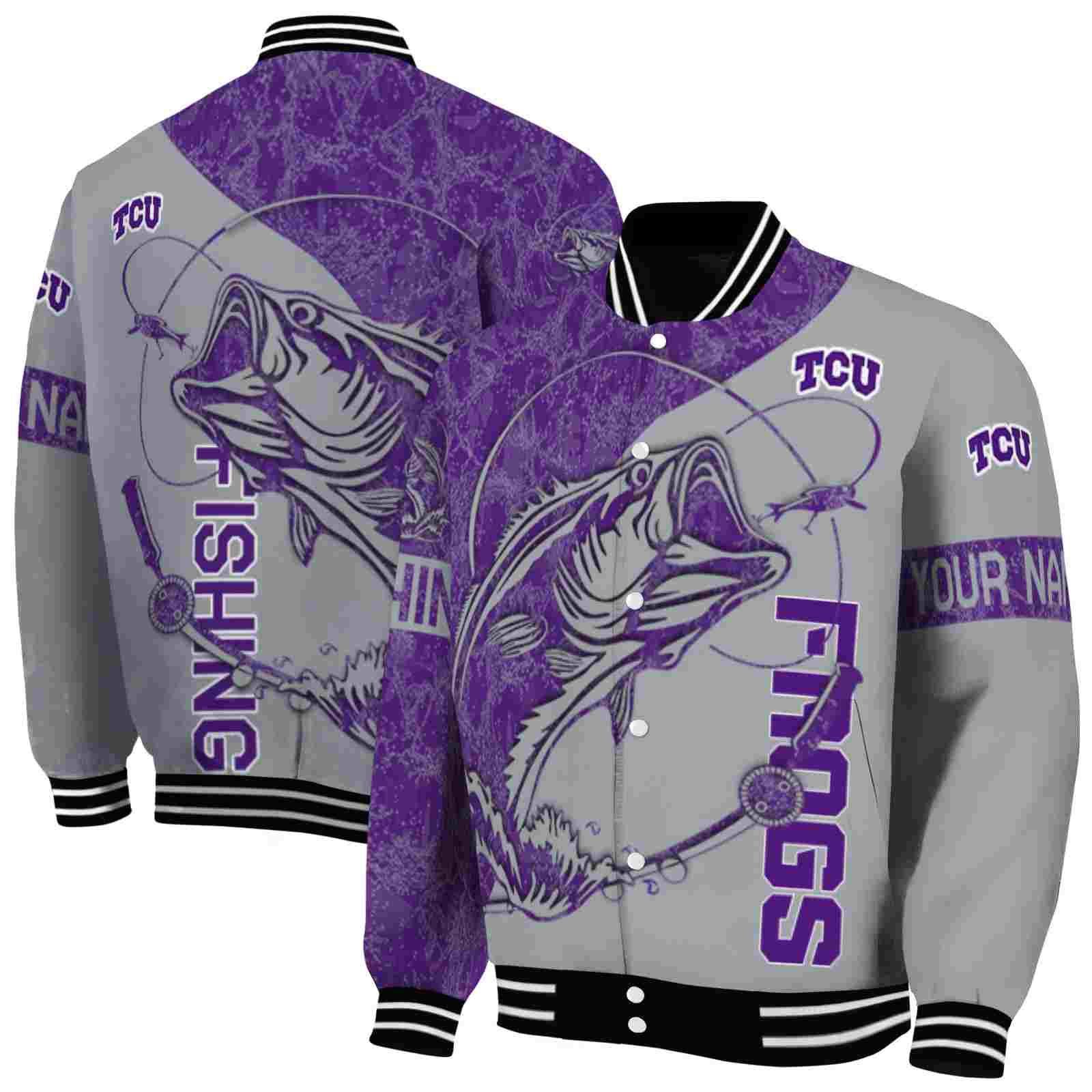 NcaaTCU Horned Frogs Fishing Rod Grey Custom Baseball Jacket Sport Fans Gear
