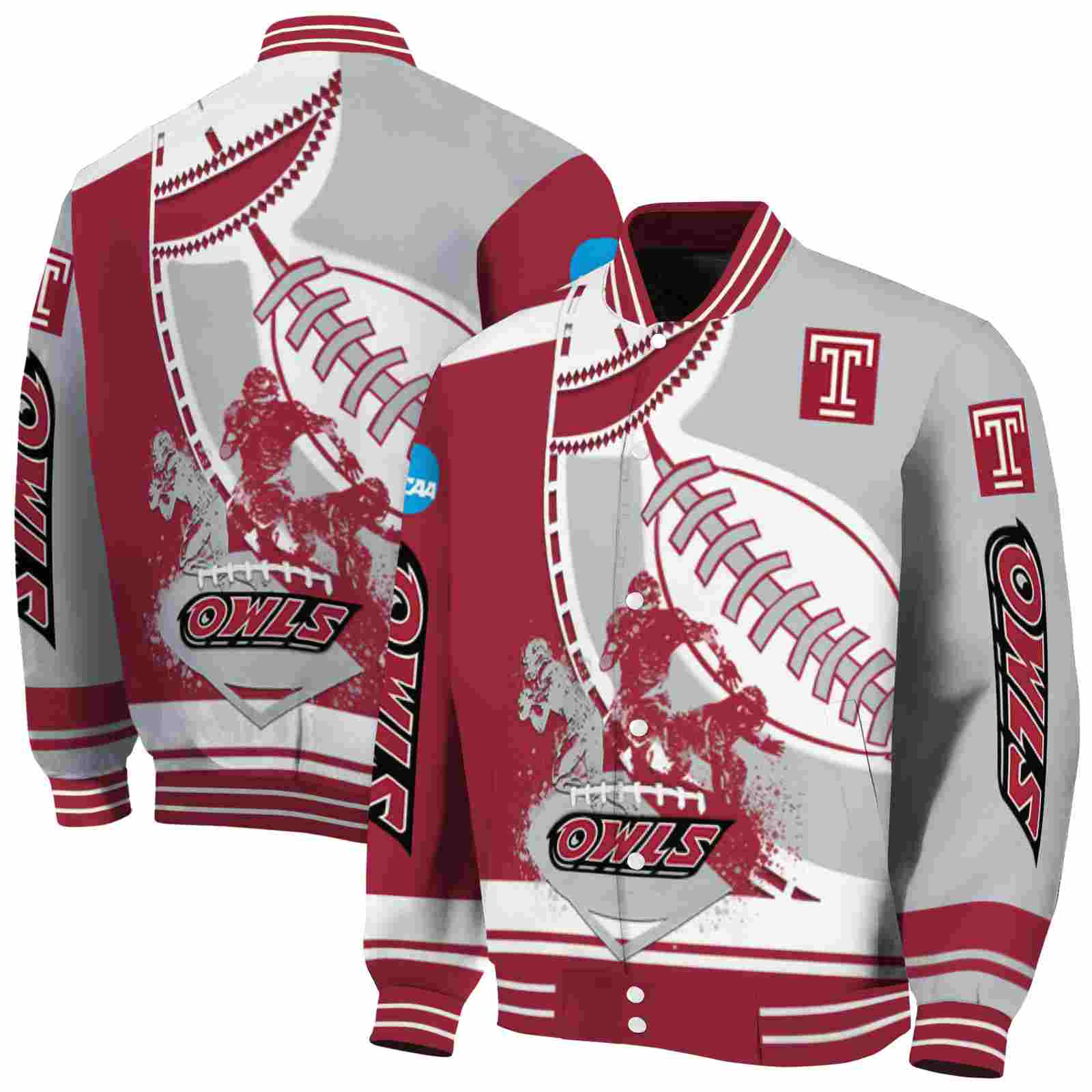 NcaaTemple Owls Baseball Stitching Silver White Custom Baseball Jacket Sport Fans Gear