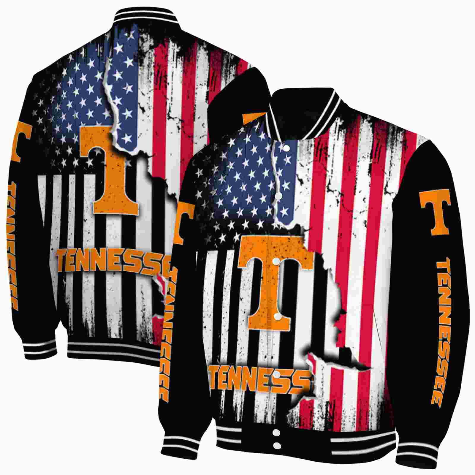 NcaaTennessee Volunteers Patriotic Theme Black Custom Baseball Jacket Sport Fans Gear