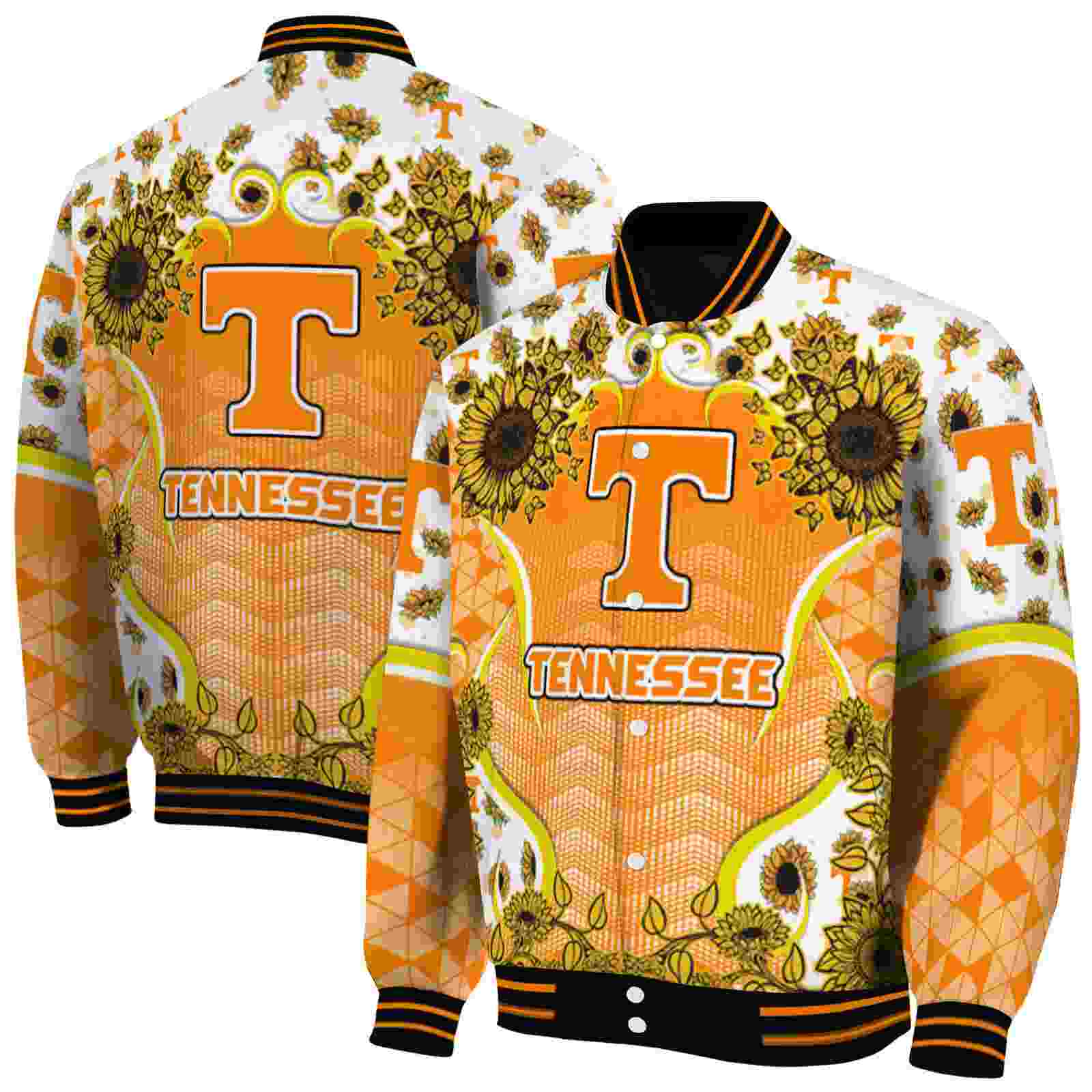 NcaaTennessee Volunteers SuNFL ower Bloom Orange Yellow Custom Baseball Jacket Sport Fans Gear