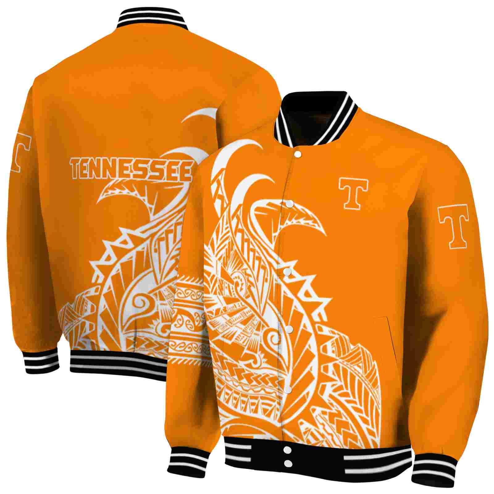 NcaaTennessee Volunteers Tribal Art Orange White Black Custom Baseball Jacket Sport Fans Gear