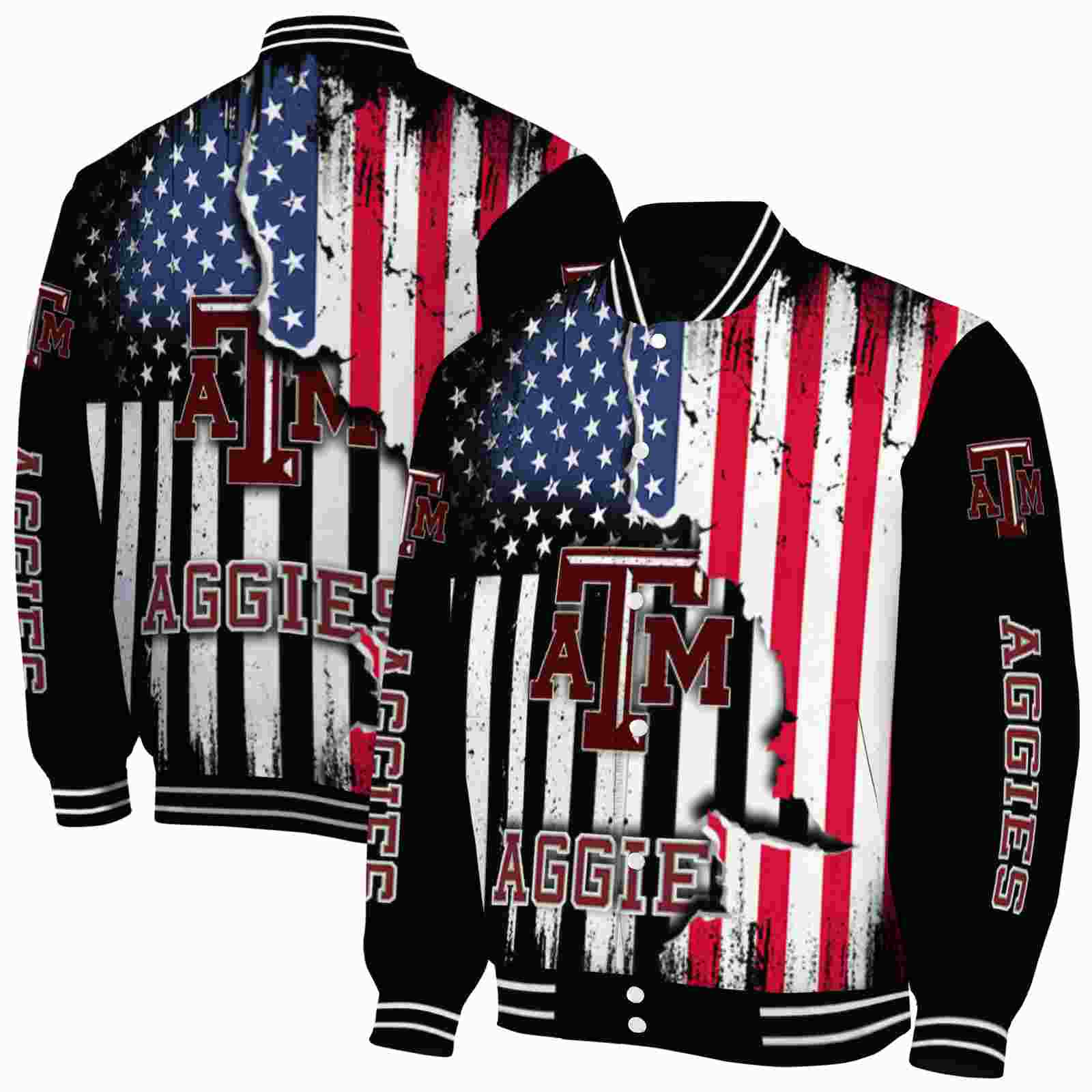 NcaaTexas A&M Aggies Patriotic Theme Black Custom Baseball Jacket Sport Fans Gear