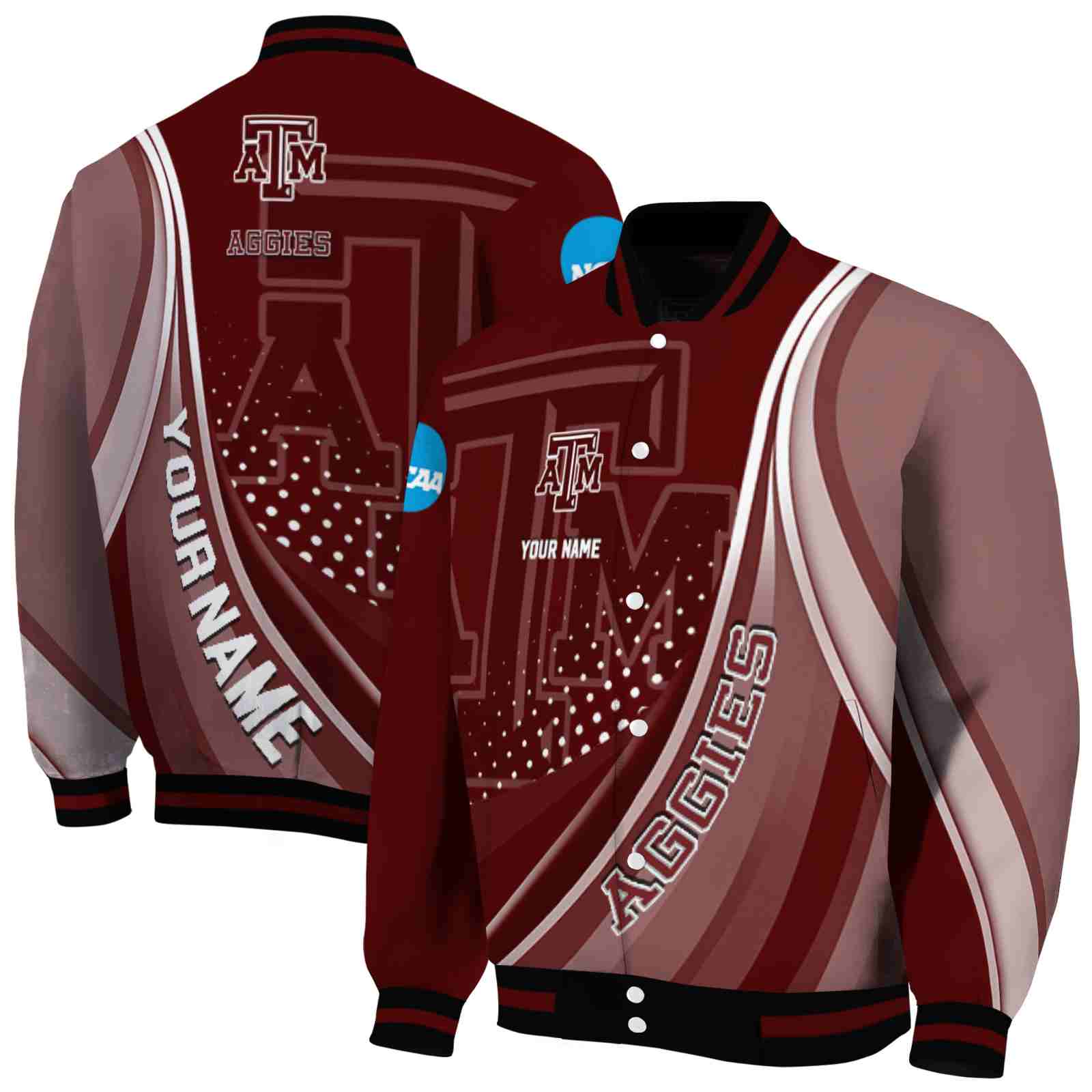 NcaaTexas A&M Aggies Wave Patterns Maroon Custom Baseball Jacket Sport Fans Gear